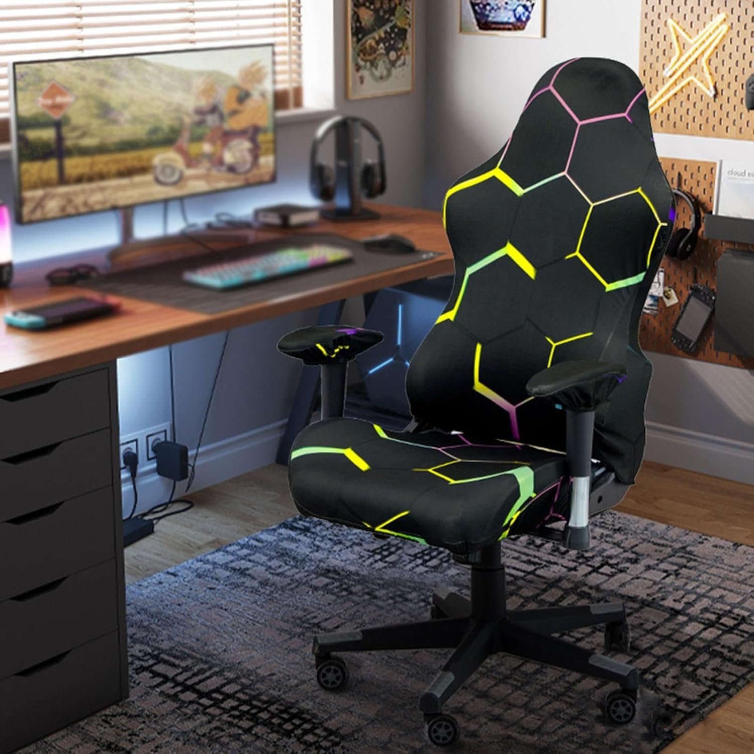 Gaming Chair Covers, with Armrest Cover Computer Chair Slipcovers Stretchable Elastic Machine Washable Gaming Chair Seat Cover(B) image number 3