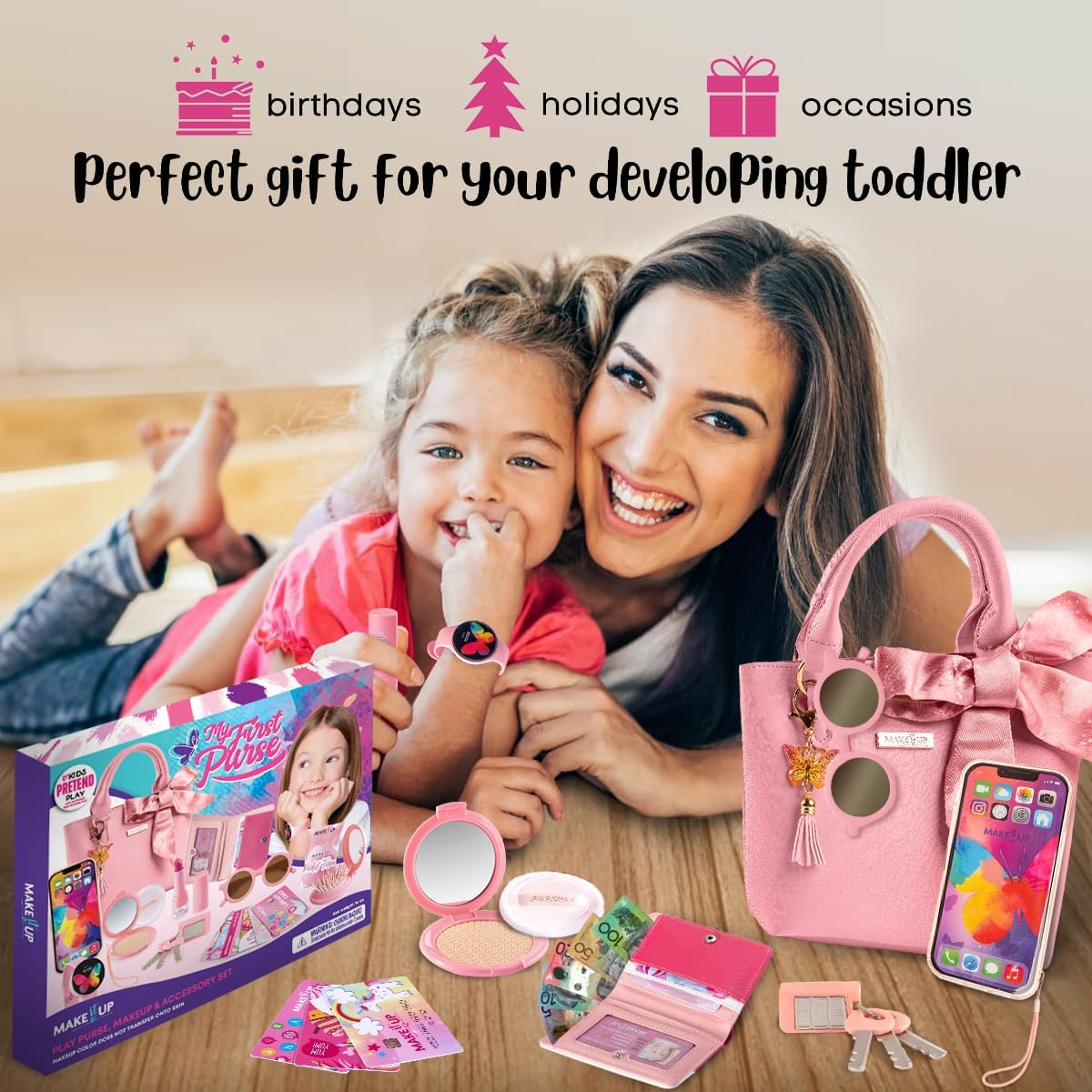 Pretend Play Kids Purse and Makeup Toy with Princess Pretend Makeup Smartphone Wallet Keys Credit and VIP Cards (Australian) image number 4