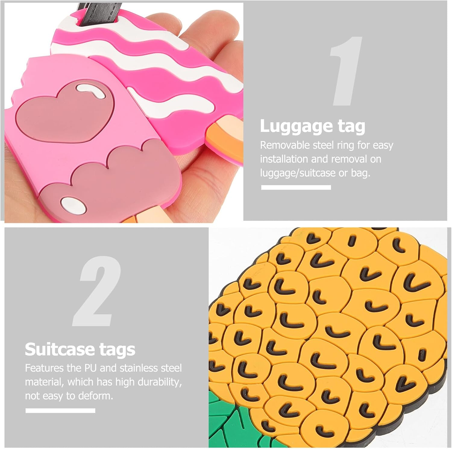 GAXIRE 10 Pcs Cute Cartoon PVC Luggage Tags for Suitcases with Writable Id Card Travel Bag Identifiers for Women Funny Patterned Suitcase Tags for Easy Spotting image number 5