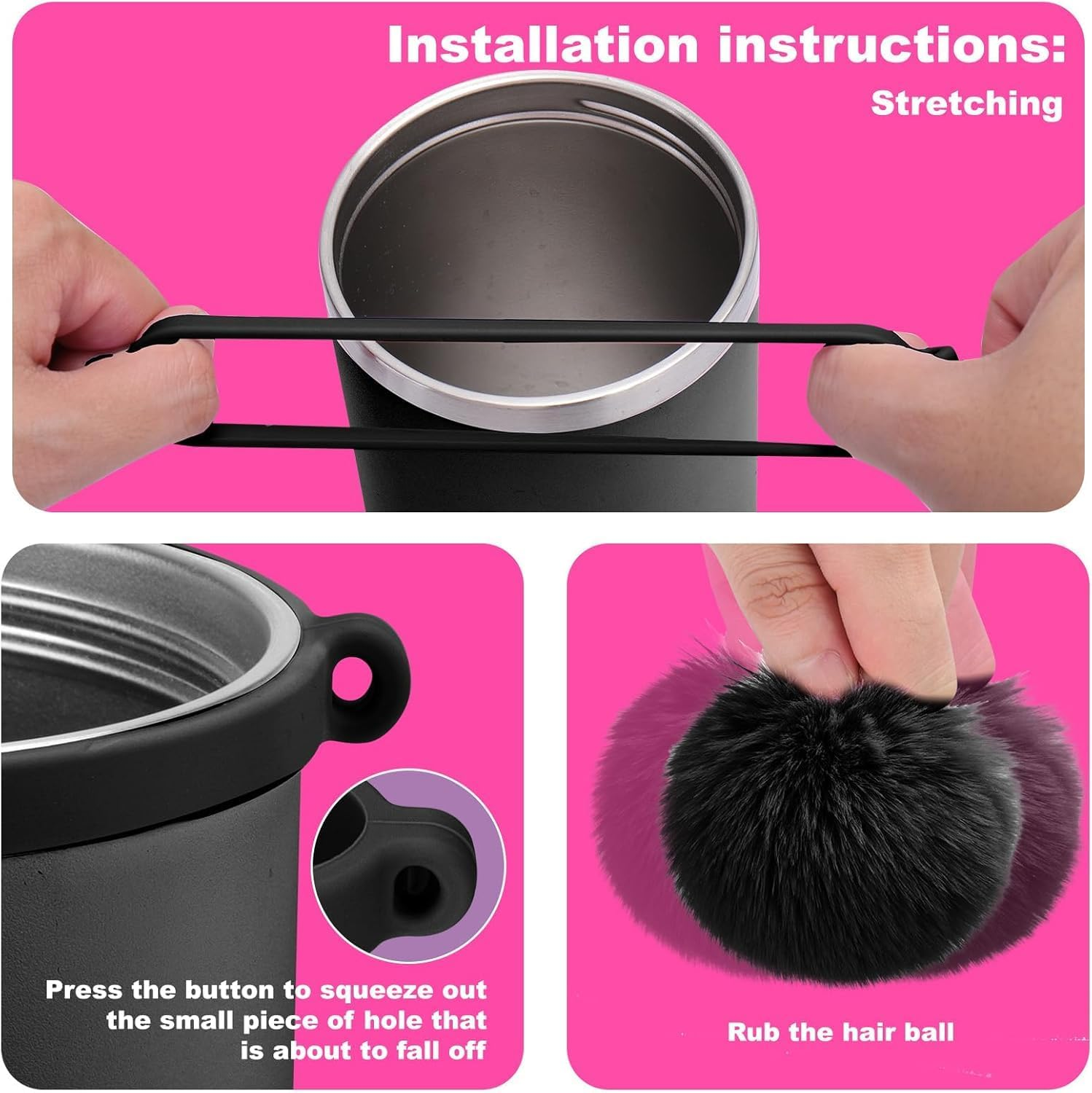 Cup Accessories for Stanley Cup 30Oz 40Oz Tumbler with Handle, Including Water Bottle Handle Strap, Chapstick Holder, Boot, Keychain Charms, Straw Topper Cover Cap for Stanley (Black) image number 1