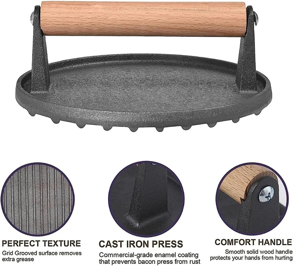 6.9 Inch Smashed Burger Press, 1.1KG Cast Iron Grill Press with Pan Clamp, Burger Smasher Griddle Heat Resistant Wooden Handle, Meat Press Griddle Press for Flat Top Grill Cooking Bacon Steak image number 5
