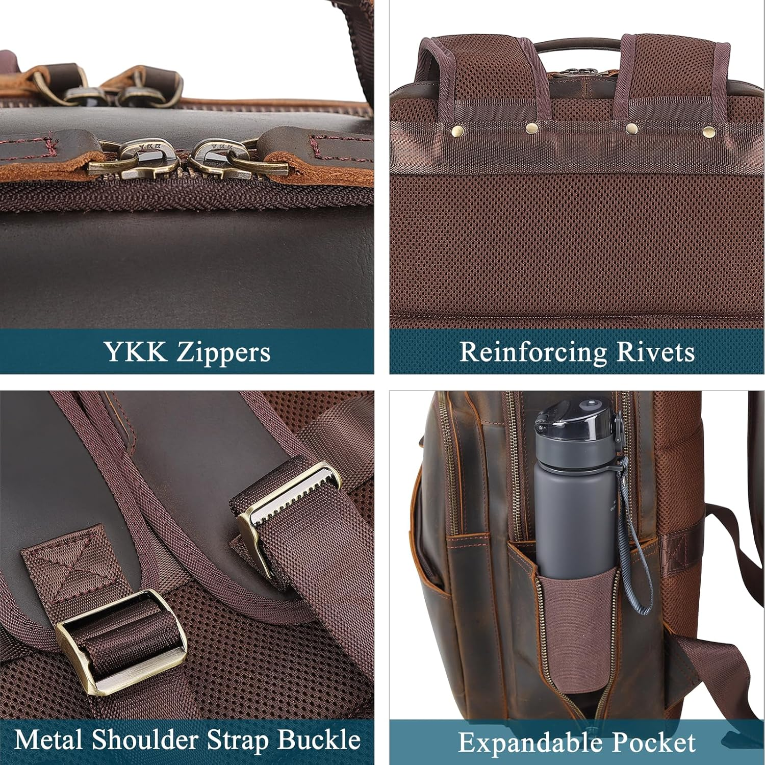 Tiding Vintage Genuine Leather Backpack for Men 15.6" Laptop Bag Multi Pockets Travel Rucksack Business Overnight Daypack image number 1