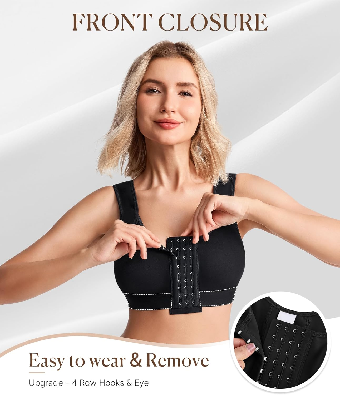 Post Surgery Compression Bras for Women Front Closure Mastectomy Bra with Wide Adjustable Straps Wirefree