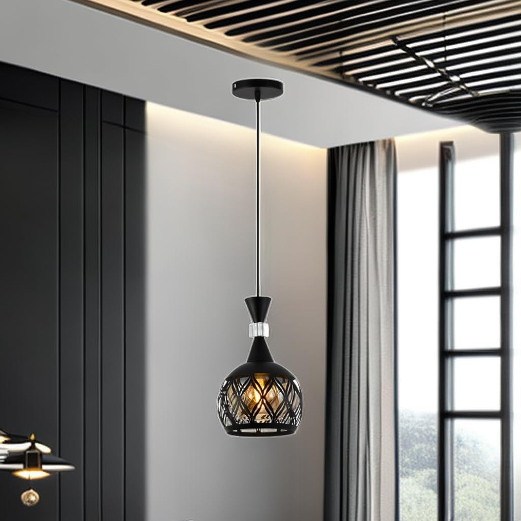 Pendant Lighting Black Chandelier Iron Glass Ceiling Hanging Lamp for Dinging Room, Living Room,Kitchen