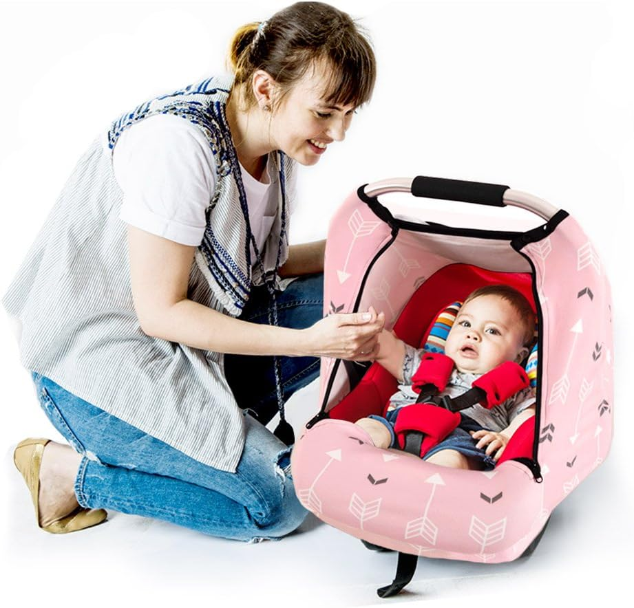 Stretchy Baby Car Seat Covers for Boys Girls Infant Car Canopy Spring Autumn Winter Snug Warm Breathable Windproof Adjustable Peep Windowinsect Freeuniversal Fitpink Arrowshower - Purple image number 2