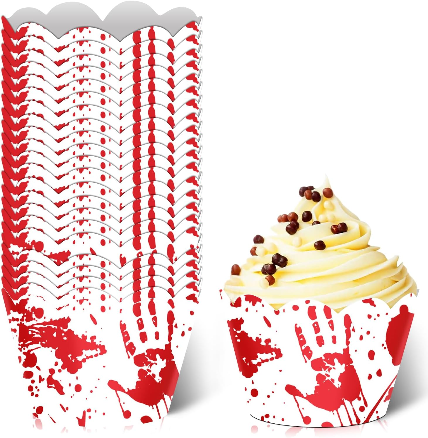 24Pcs Halloween Cupcake Wrapper Pick for Handprint Footprint Help Run Detective Fantasy Horror Scream Party Theme Decor Supplies Men Women Boys Girls Birthday Party Decoration image number 2