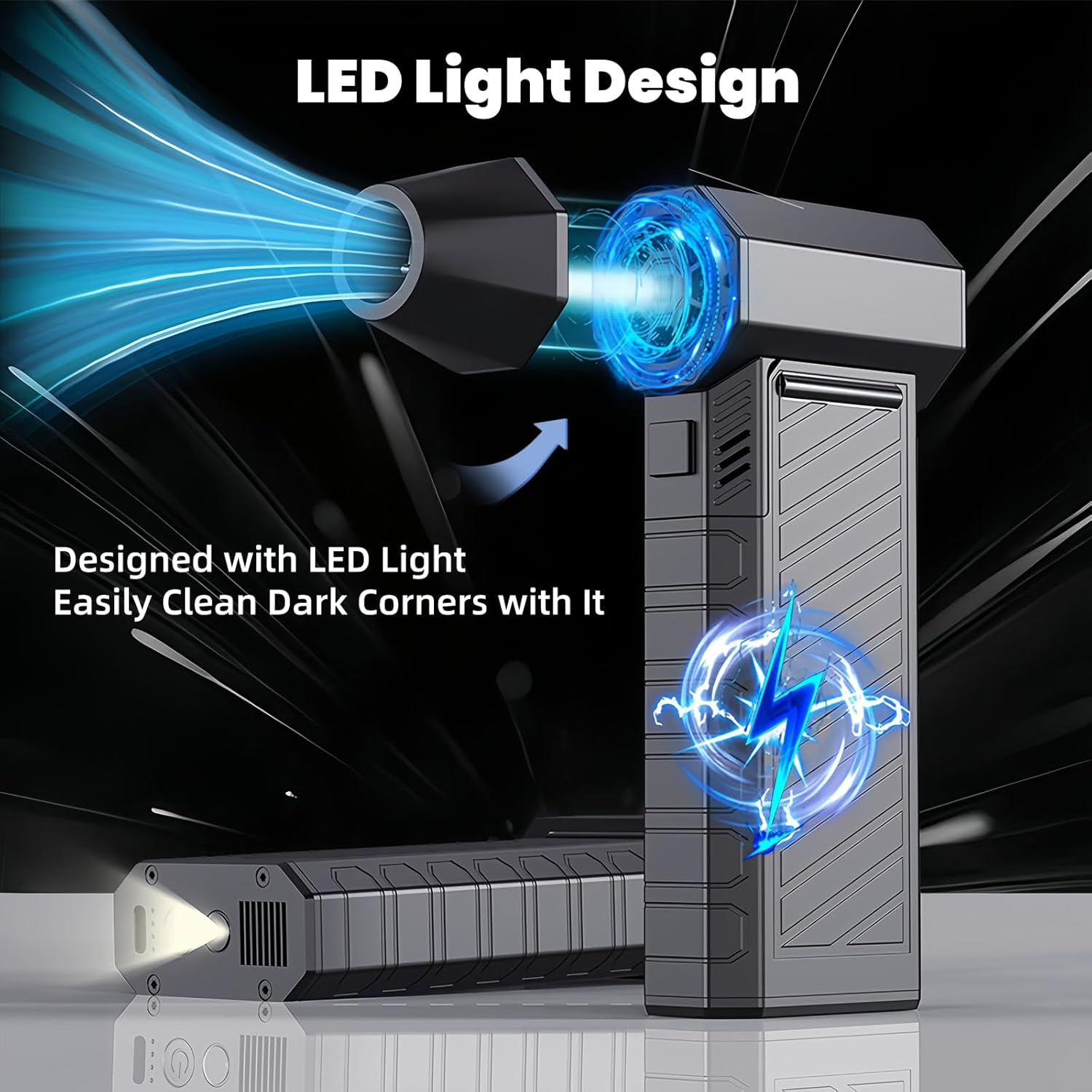 Lecoirrax Compressed Air Duster, 150000RPM Mini Air Blower Turbo Fan, 3 Gear Adjustable High Speed Electric Air Duster with LED Light, Cordless Air Duster for Car Computer Keyboard Office Home Outdoor image number 6