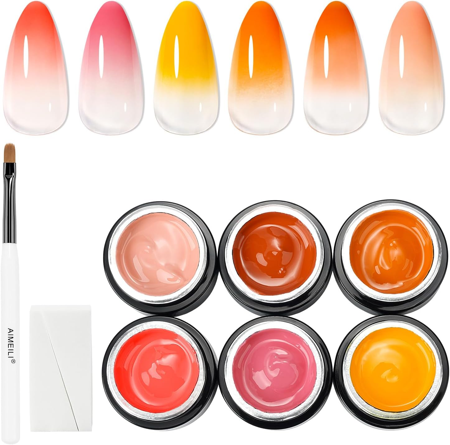 AIMEILI Ombre Gel Nail Polish Kit, Vegan, Cruelty Free, Gradient Blush Effect Solid Gel Polish 6 Colors Pat Painting Gel with Nail Sponge Drawing Brush