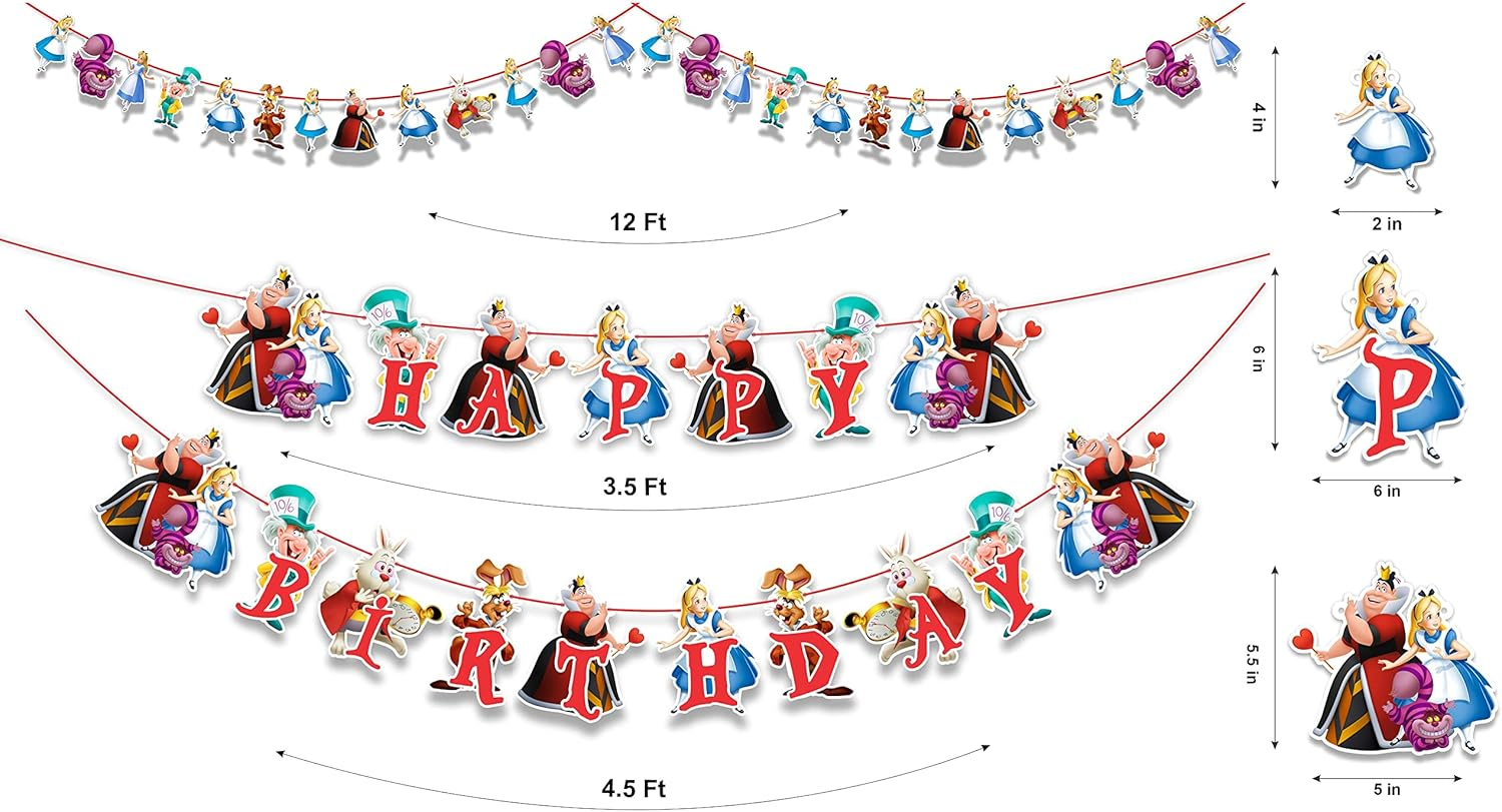 Alice in Wonderland Theme-Inspired Party Decor Set &ndash; Mad Hatter Tea Party Decorations, Queen of Hearts Accents, Vintage Fantasy Wonderland Theme for Birthdays, and Storybook Celebrations image number 5