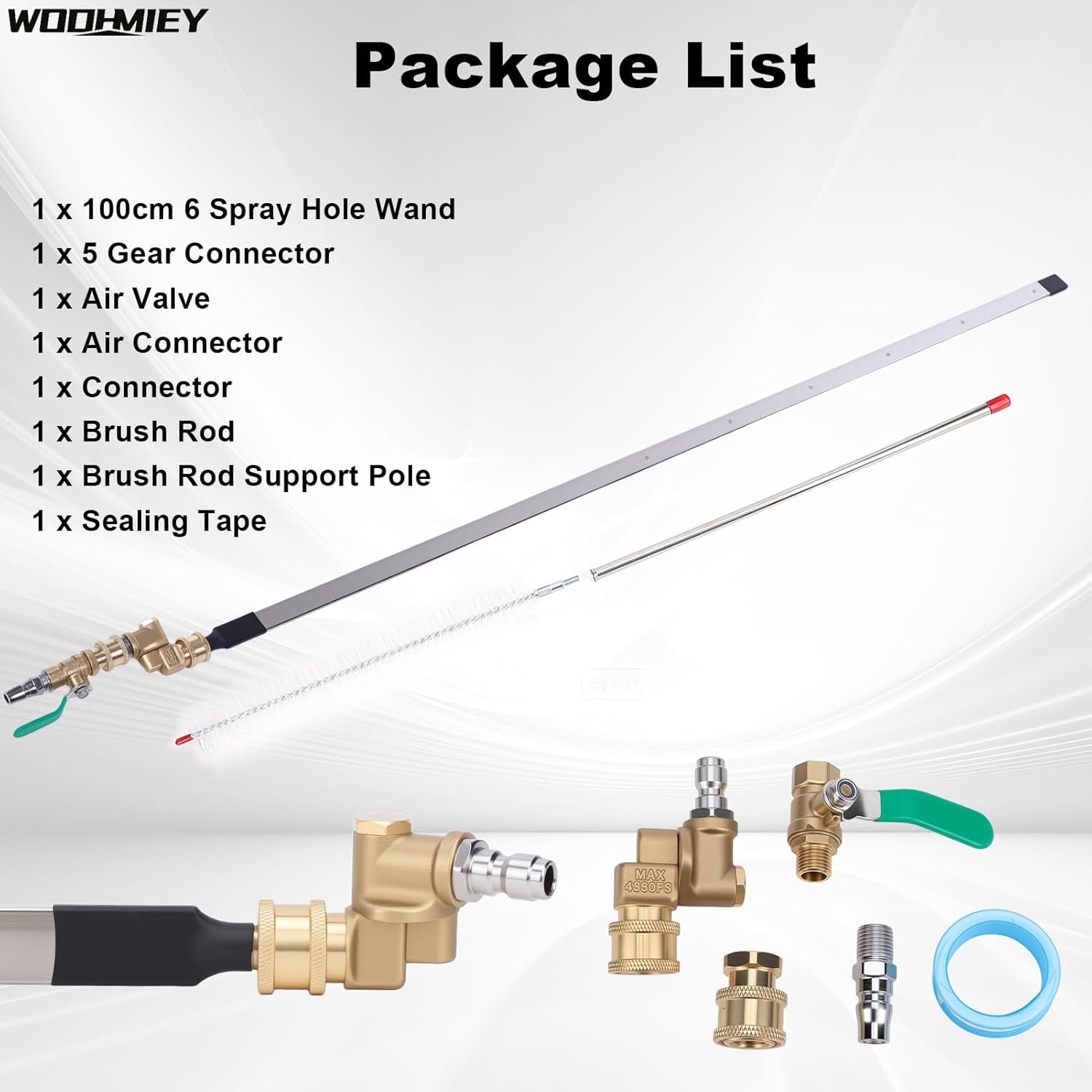 WODHMIEY Radiator Cleaning Wand, Radiator Flush Cleaner Tool, 1/4'' Quick Coupler, Cleaning Brush, 100Cm/39In, 4500PSI, Stainless Steel with 6 Fan Shaped Nozzle for Cars Trucks RV Cleaning image number 6