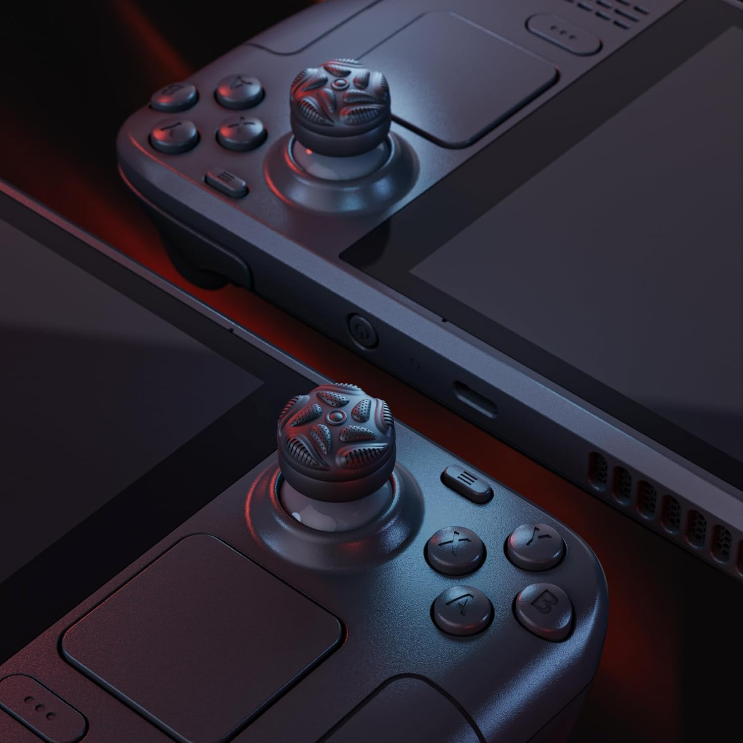 Playvital Thumb Grips for Steam Deck LCD & OLED (4-Pack), Thumb Cushion Caps with Anti-Slip Texture, Height-Boost Joystick Cover for Steam Deck Accessories - Raindrop Texture Black image number 1