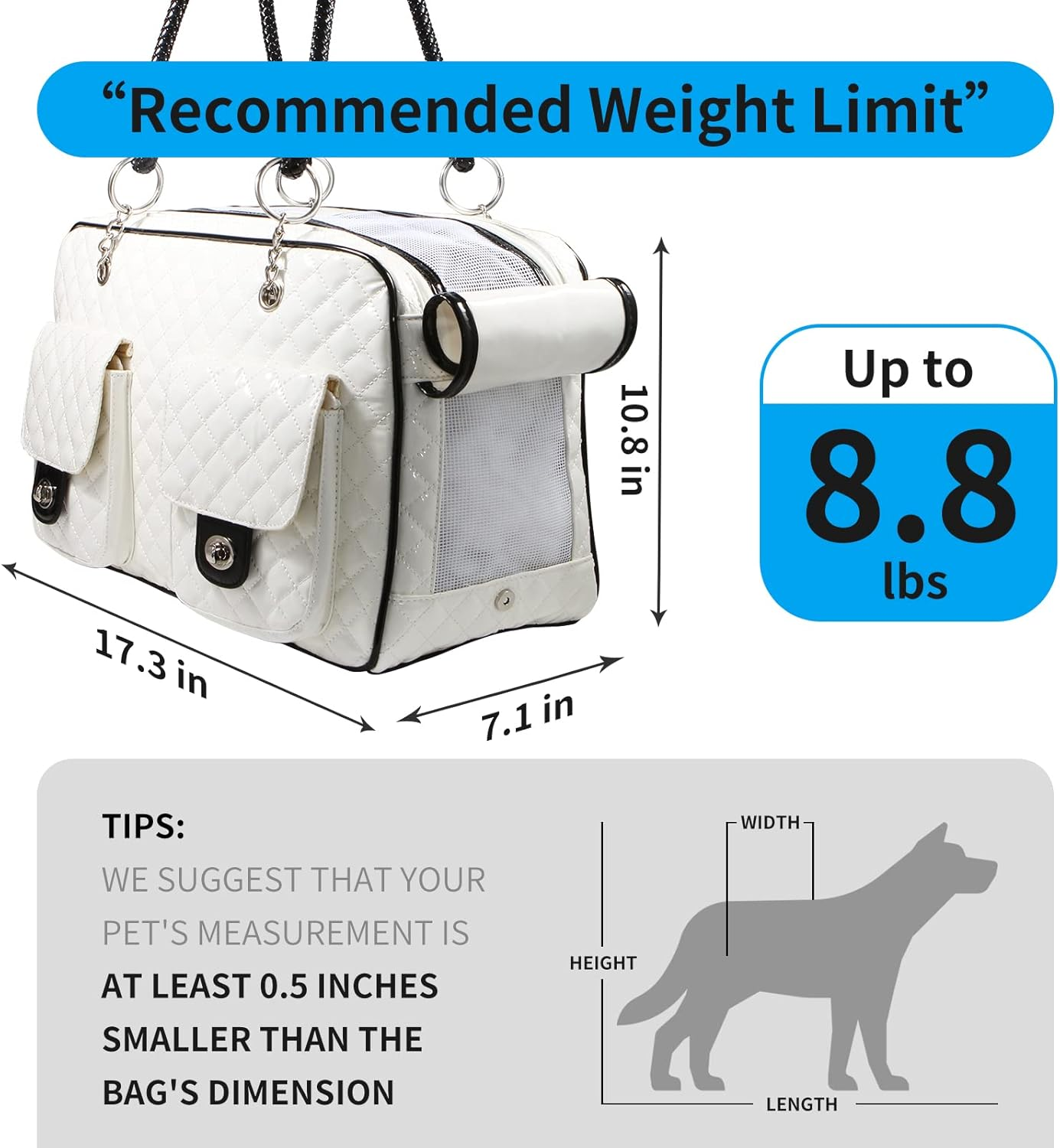 Betop House Soft-Sided Pet Travel Carrier Airline Approved for Pet Small Dog and Cat Collapsible, White Shiny Patent Leather image number 5