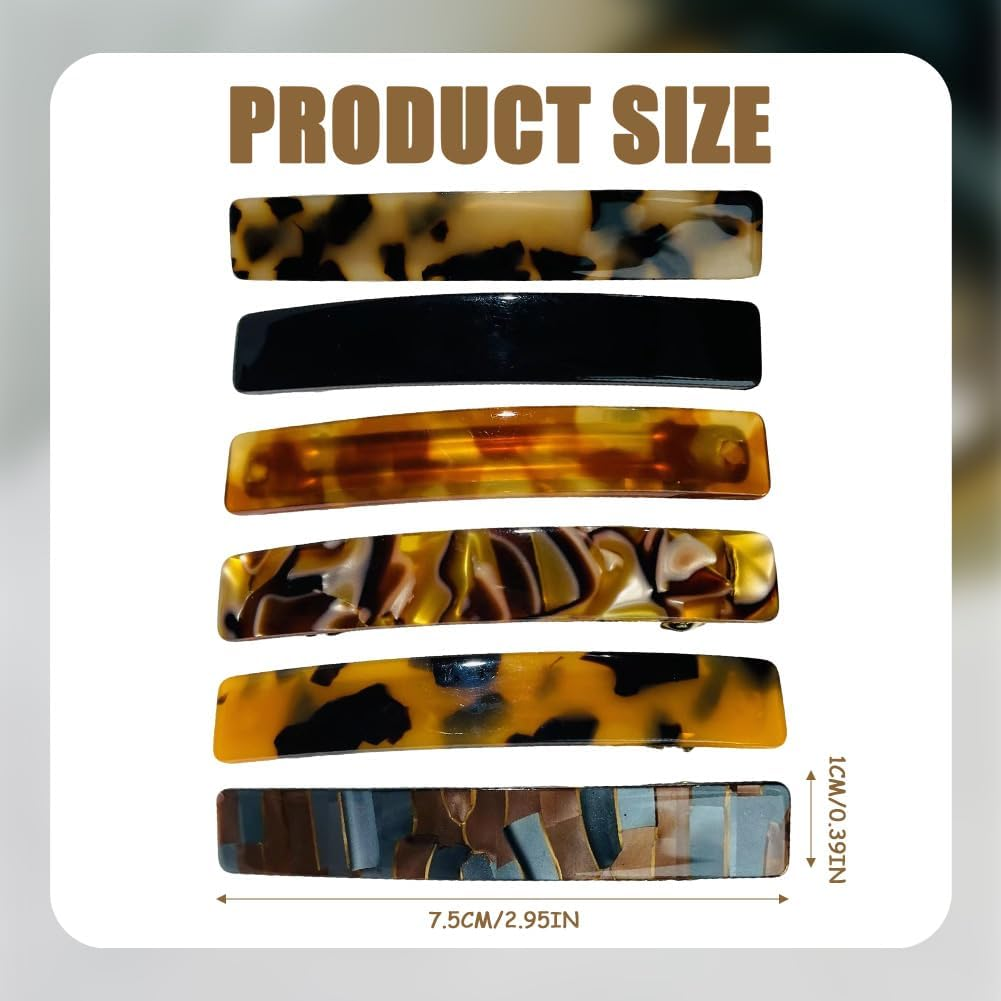 Pack of 6 French Hair Clips, Women'S Automatic French Barrette Clips with Strong Holder, Elegant Hair Clips for Fine Thick Hair, Tortoiseshell Pattern for Women, Girls (Vintage Style)