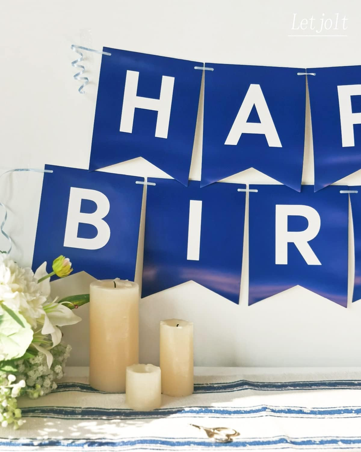 Lumjoy Large Navy Blue Happy Birthday Banner Nautical Theme - Boys and Girls Party Supplies Garland Decorations Signs & Nursery Hanging Decor - 13-Piece Set image number 3