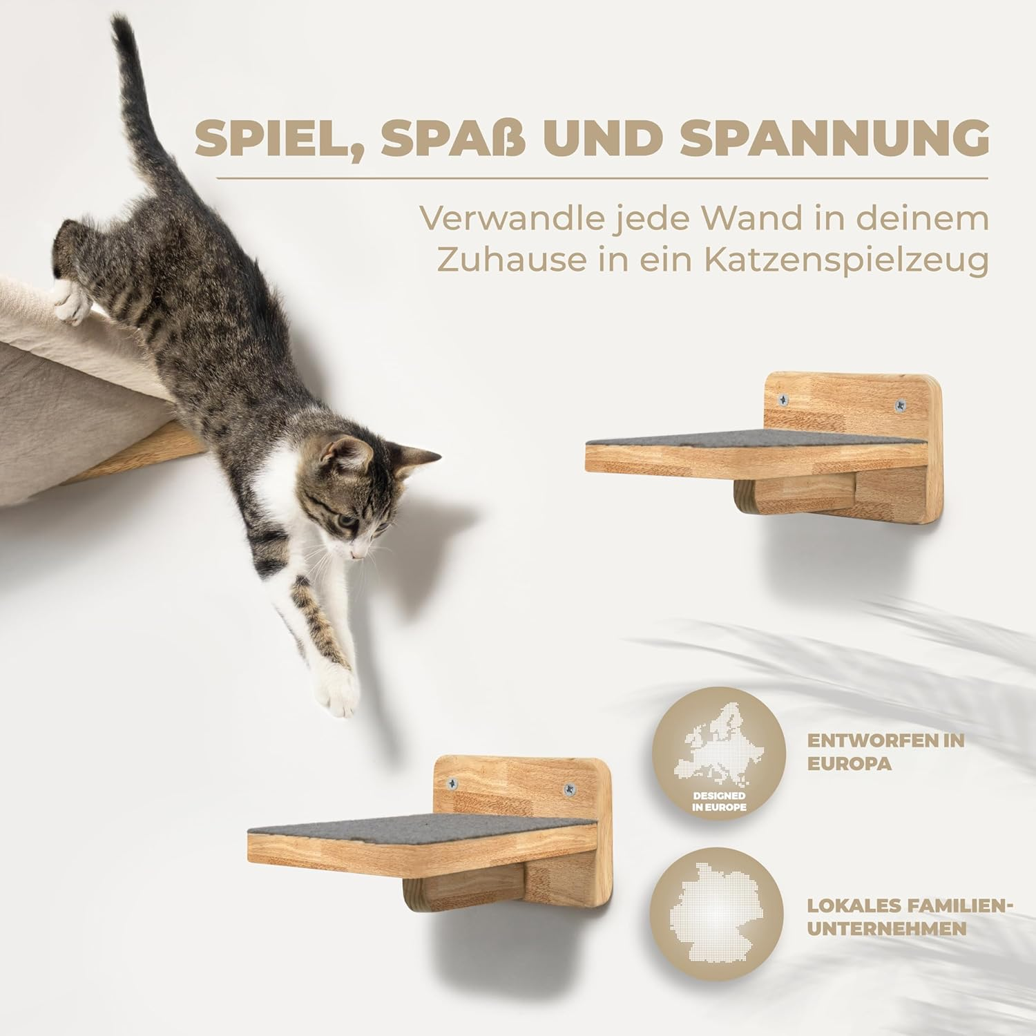 WOOWOOD&reg; Climbing Wall Cats Including 2 X Cat Stairs Wall [Solid Wood] I Cat Scratching Post Wall I Hammock Cat I Cat Wall I Wall Scratching Post I Cat Furniture I Cat Climbing Wall I Cat Hammock Wall