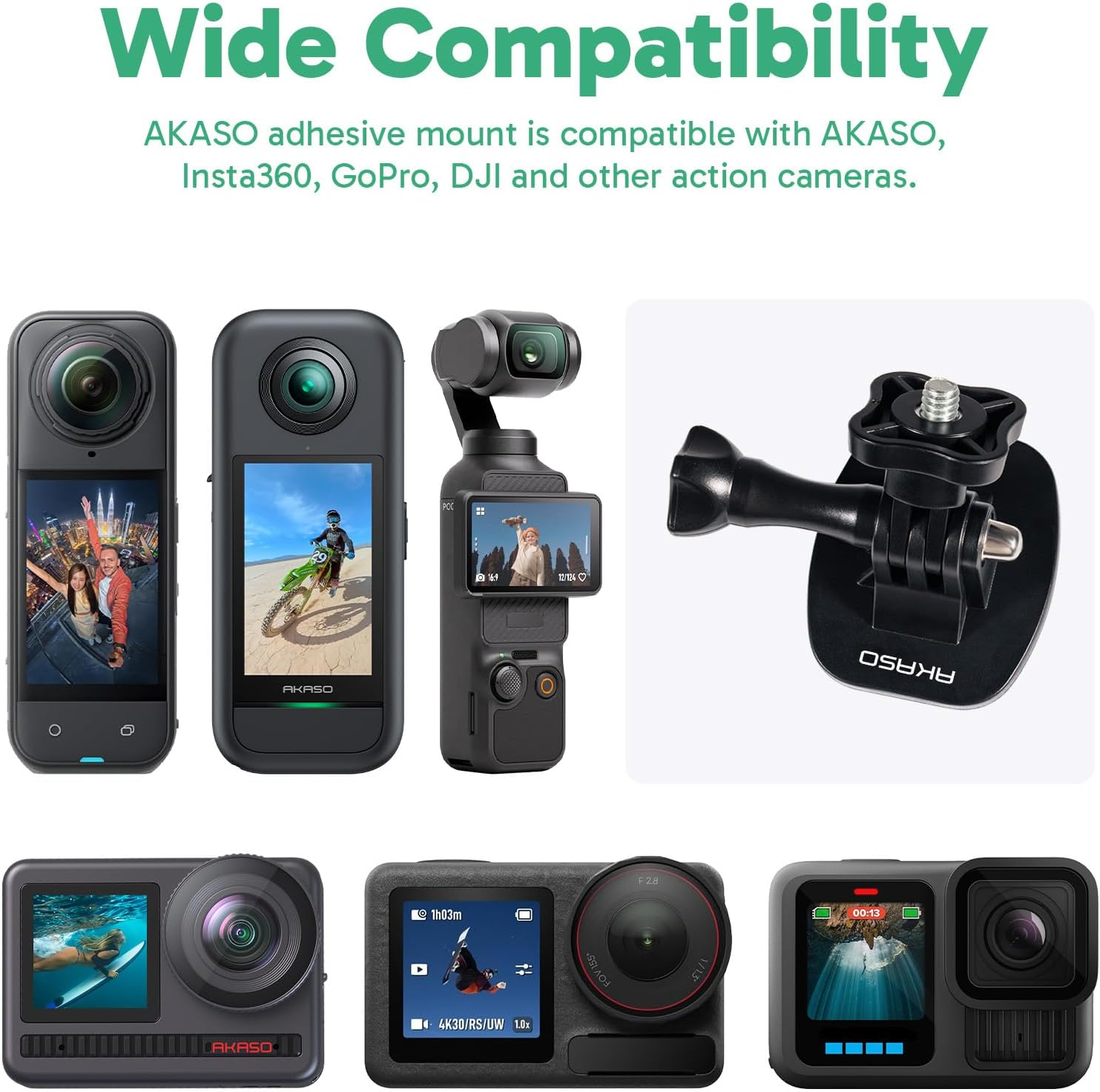 AKASO Helmet Sticky Mounts Adhesive Buckle Mount Screw Accessory Kit Compatible with Gopro Hero 13 12 11 10 Max 9 8 7 6 5 Session DJI Osmo Insta360 AKASO Action Cameras image number 2