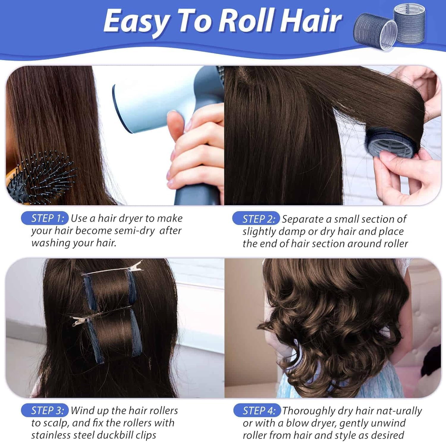 Hair Rollers Set 24 Pieces 48 Mm Navy Blue - Navy Blue image number 4