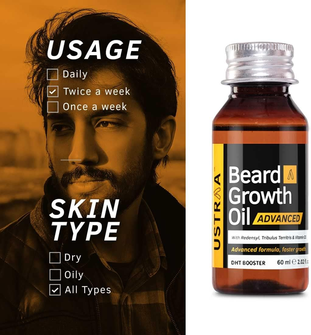 USTRAA Beard Growth Oil Advanced - 60Ml - Beard Growth Oil for Patchy Beard, with Redensyl and DHT Booster, Nourishment & Moisturization, No Harmful Chemicals image number 6