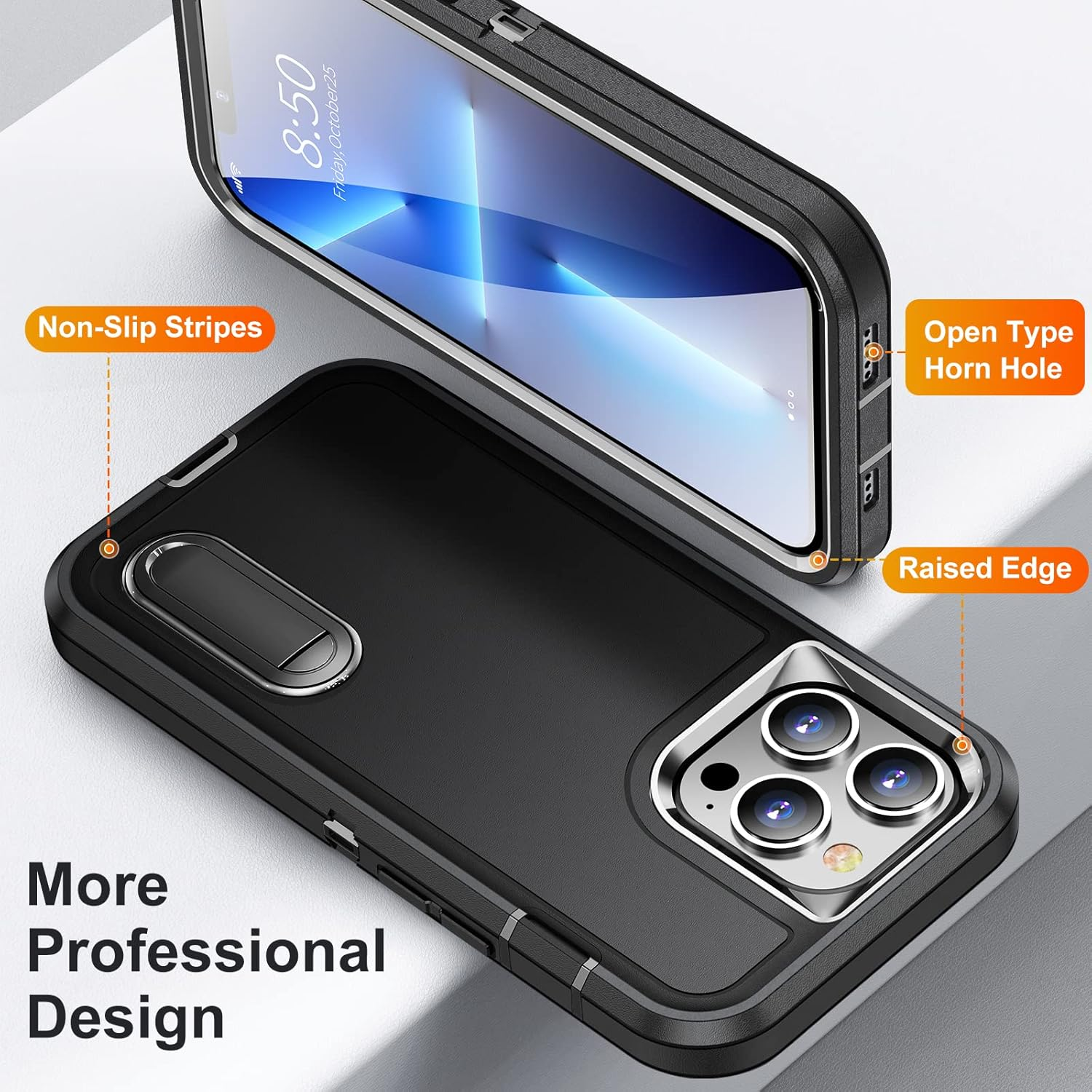 Shockproof Case for Iphone 13 Pro Case with Kickstand,Military Grade Drop Protective,Heavy Duty Hard Back 3-Layer Protective Phone Cover for Iphone 13 Pro (Black) image number 5