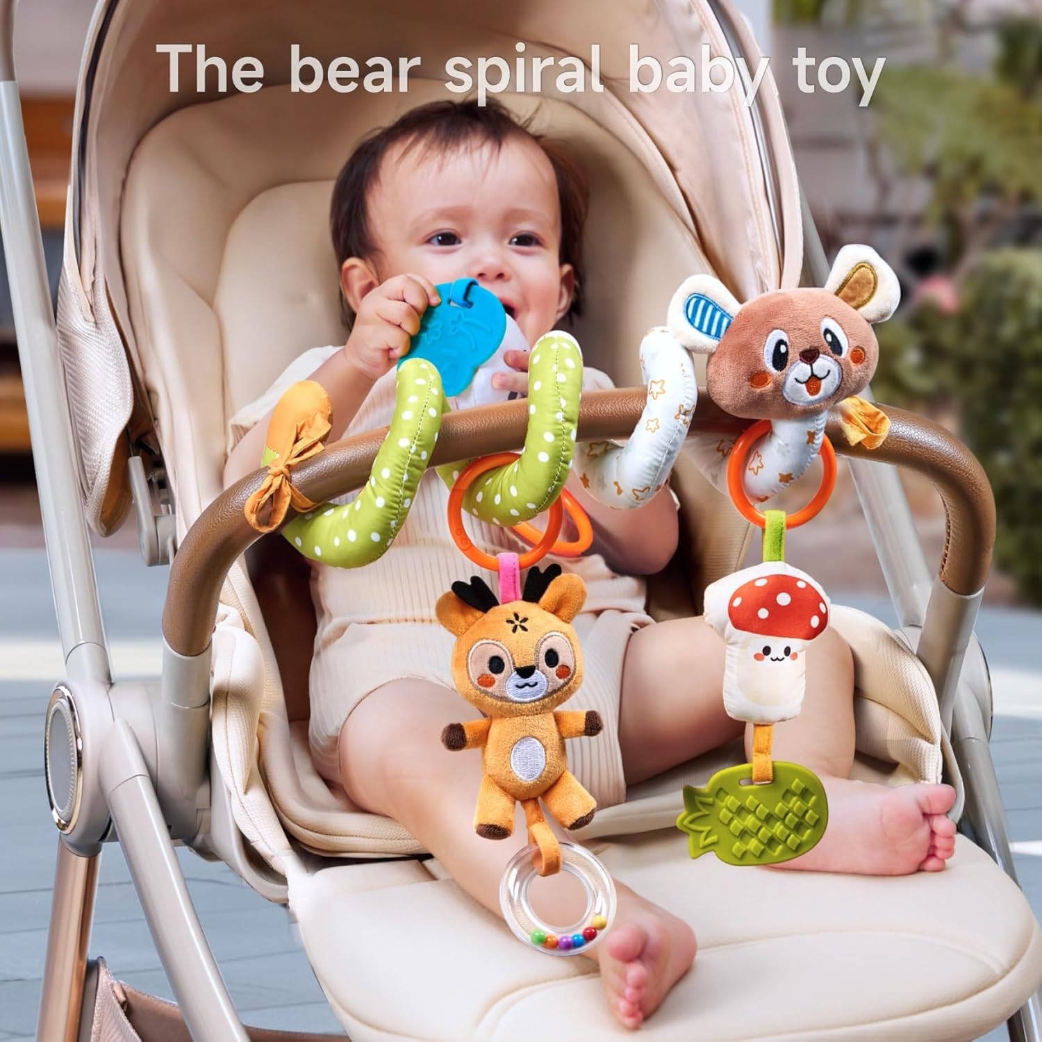 TUMAMA Baby Bear Spiral Activity Toy - Plush Car Seat & Stroller Sensory Stimulating Hanging Toy with Rattles Interactive for Newborn to 0 3 6 9 12+ Months image number 3