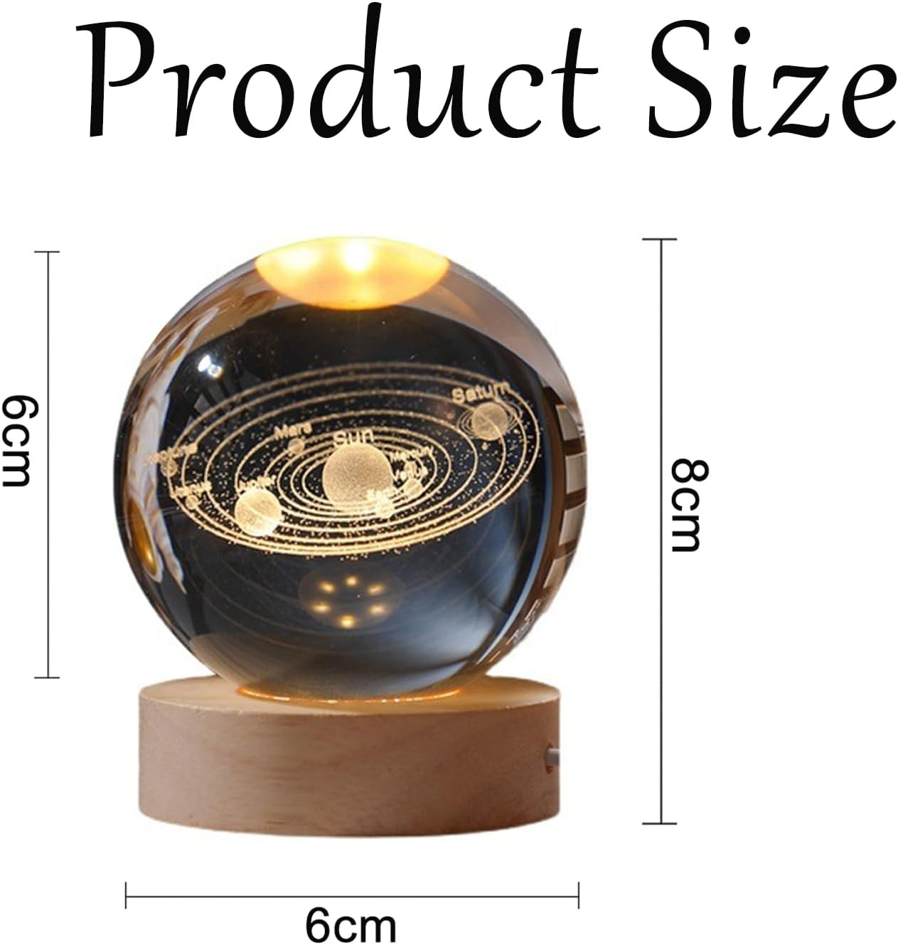 3D Crystal Ball Night Light, USB Moon Planets Solar System Universe Lamp, Glass Ball with Wooden Base - LED Ball for Christmas, Birthday, Valentine'S Day, Astronomy Gifts - Moon-1 image number 4