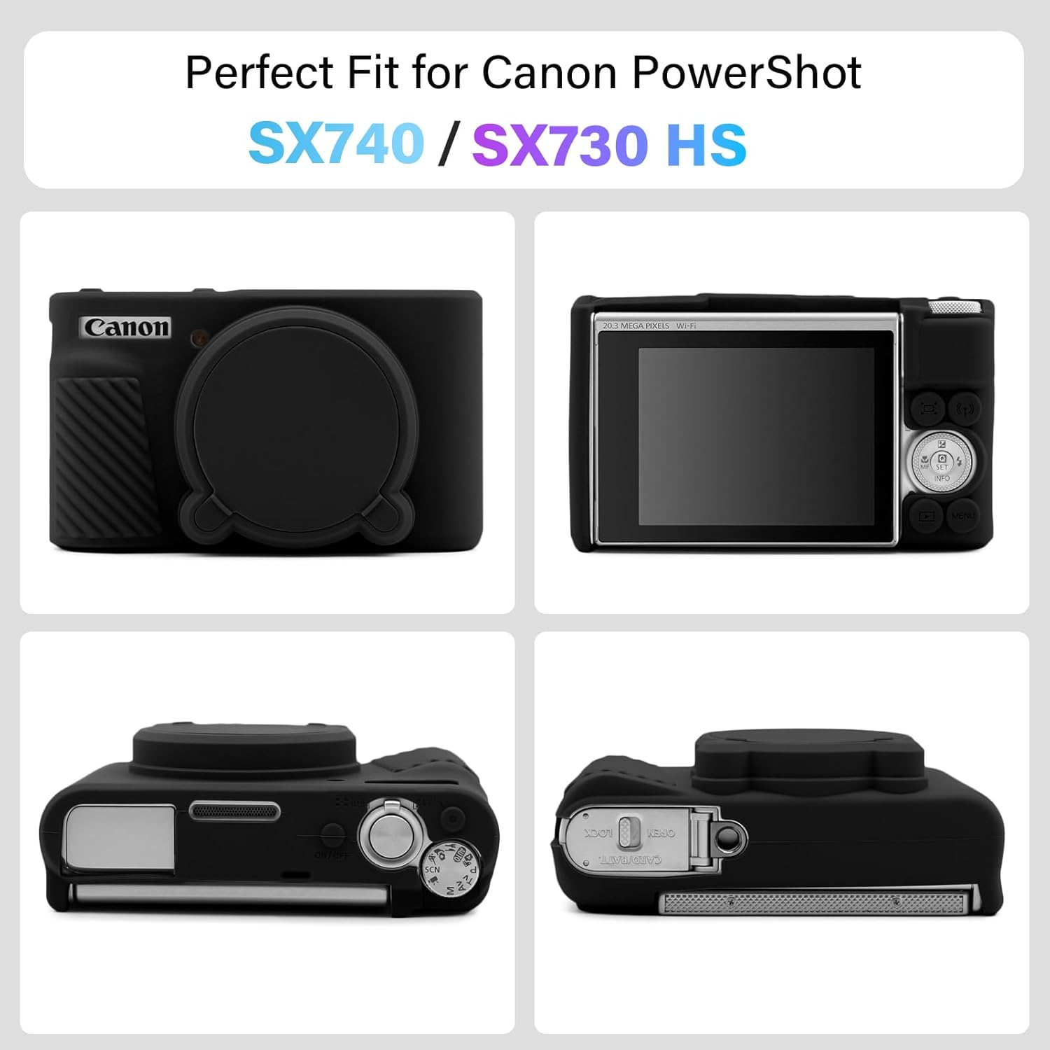 TYUANDOUER SX730 SX740 Camera Case & LCD Screen Protector Accessories Kit, Soft Silicone Case for Canon Powershot SX740 SX730 HS Camera, Body Cover Case for SX740 SX730 with Lens Cap - Black - Misty White image number 2