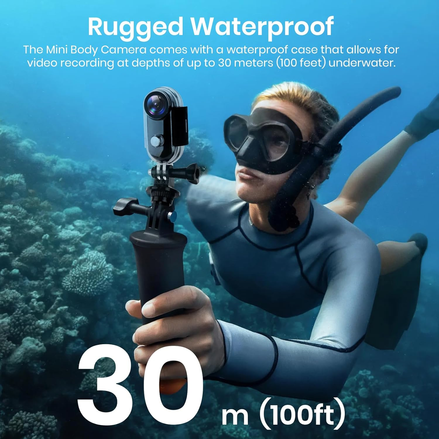 Poat 360&deg;Action Camera, Mini POV Portable Body Camera, Underwater Camera 30M Waterproof, Wifi Wearable Video Recorder 120&deg; Wide Angle, 10+ Accessories &ndash; Cycling Travel Pet Walking Sports(64G-Card)