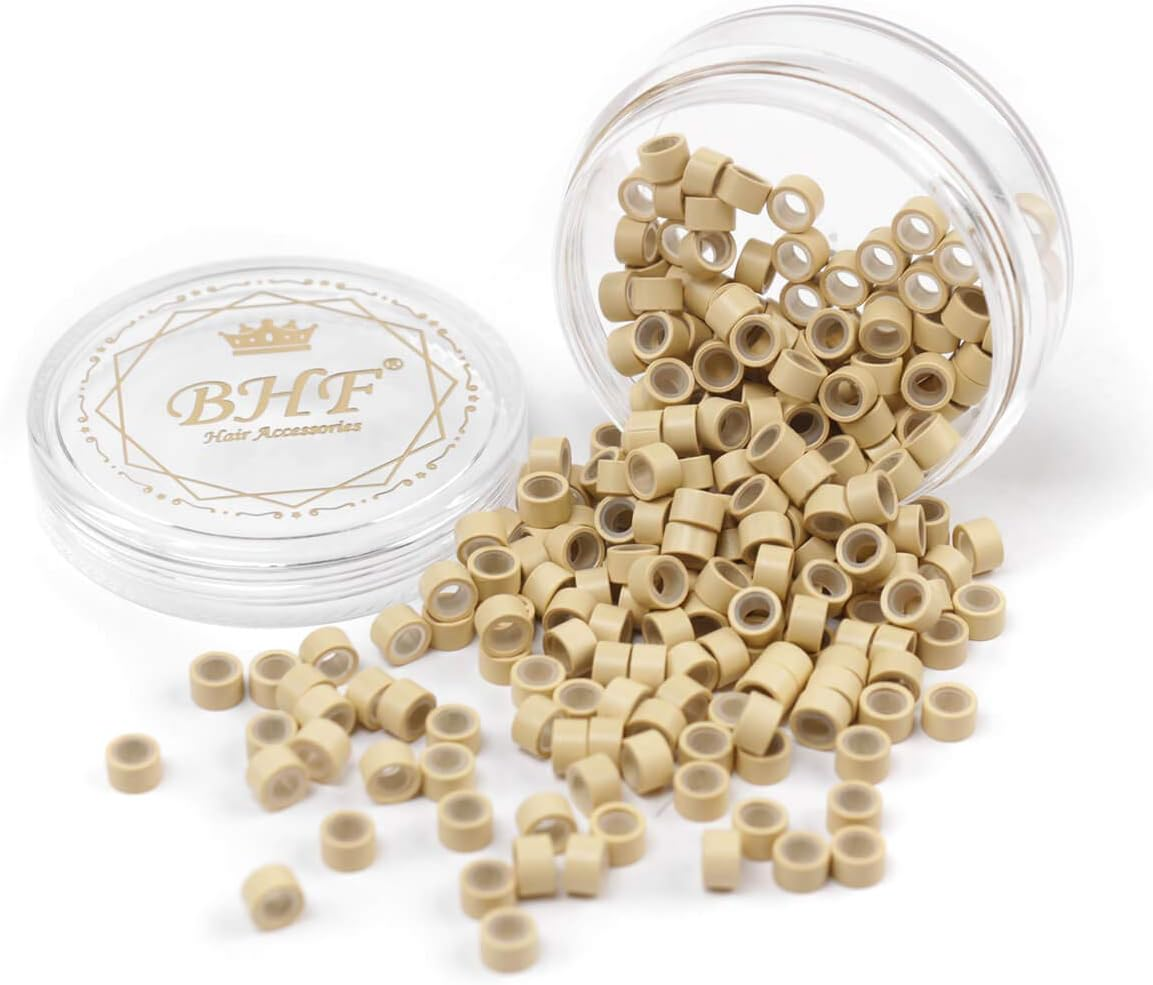 200Pcs Beads Silicone Aluminium Micro Nano Rings 3Mm Lined for I Tip/Nano Hair Extensions Tool Beads (Blonde Color)