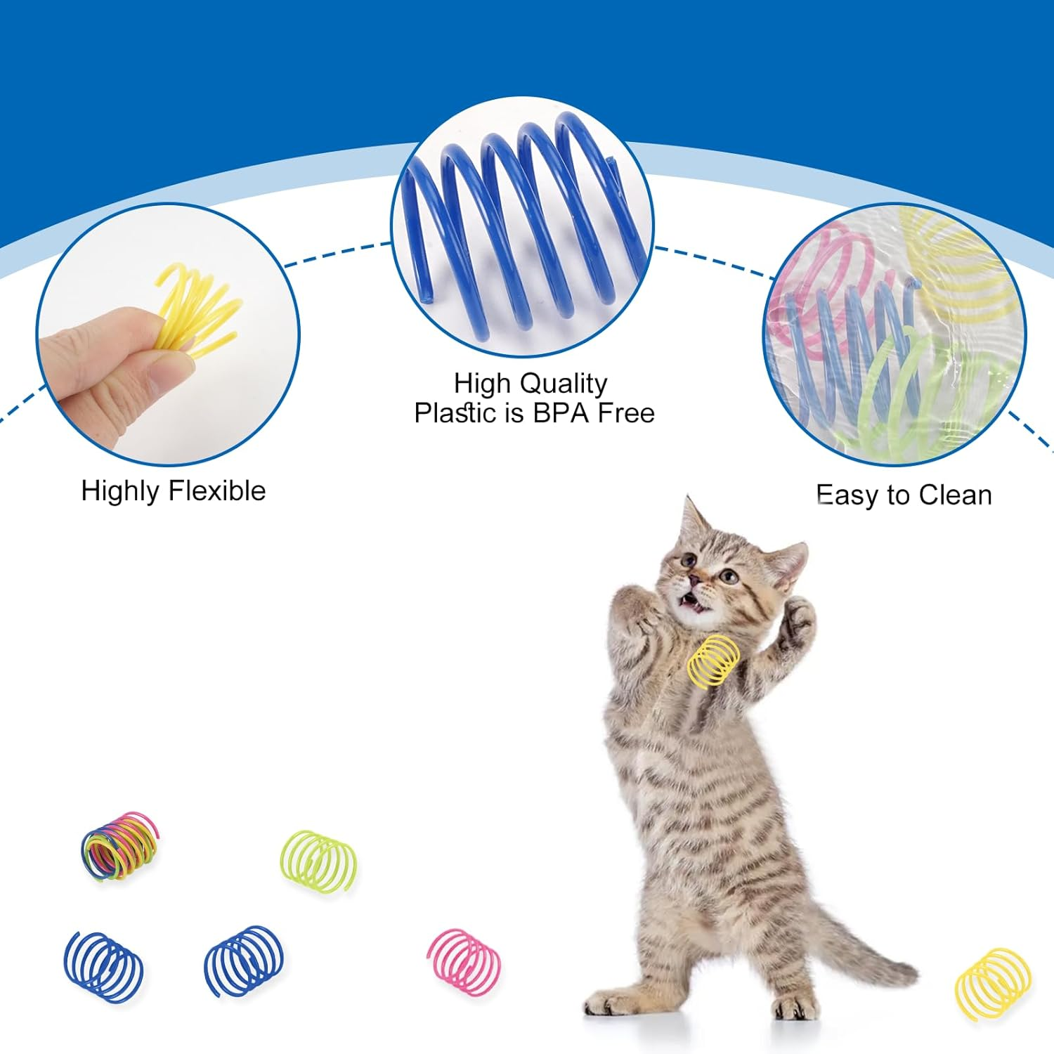 Pack of 100 Cat Toy Spiral Set, Cat Spring Toy, Plastic Spiral Feathers, Interactive Toy, Wide Colourful Spiral Feathers, Cat Toy for Cats, Dogs, Pets Beating, Biting, Hunting image number 2