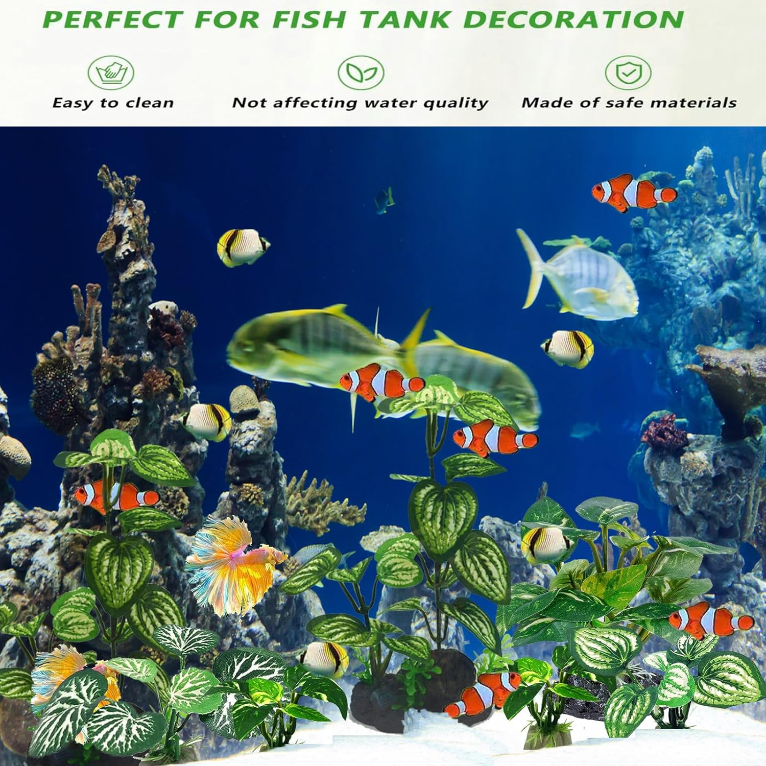 Aquarium Plants,Artificial Fish Tank Decorations,6Pcs Plastic Fish Aquarium Plants,Fish Tank Decor Accessories for Household and Office Aquarium Simulation image number 2