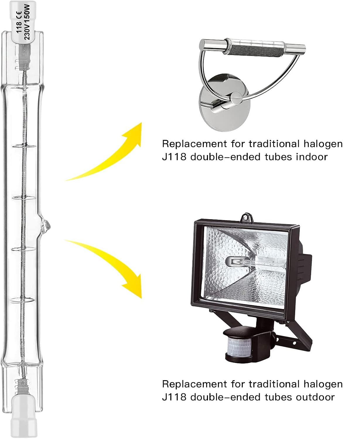 Jaenmsa R7S Halogen Light Bulb 118 Mm 150 W 230 V, Pack of 5 Halogen Rod R7S 118 Mm, Halogen Bulb R7S Dimmable Halogen Lamp for Construction Spotlights, Work Landscape Lighting, Living Room Lights image number 2