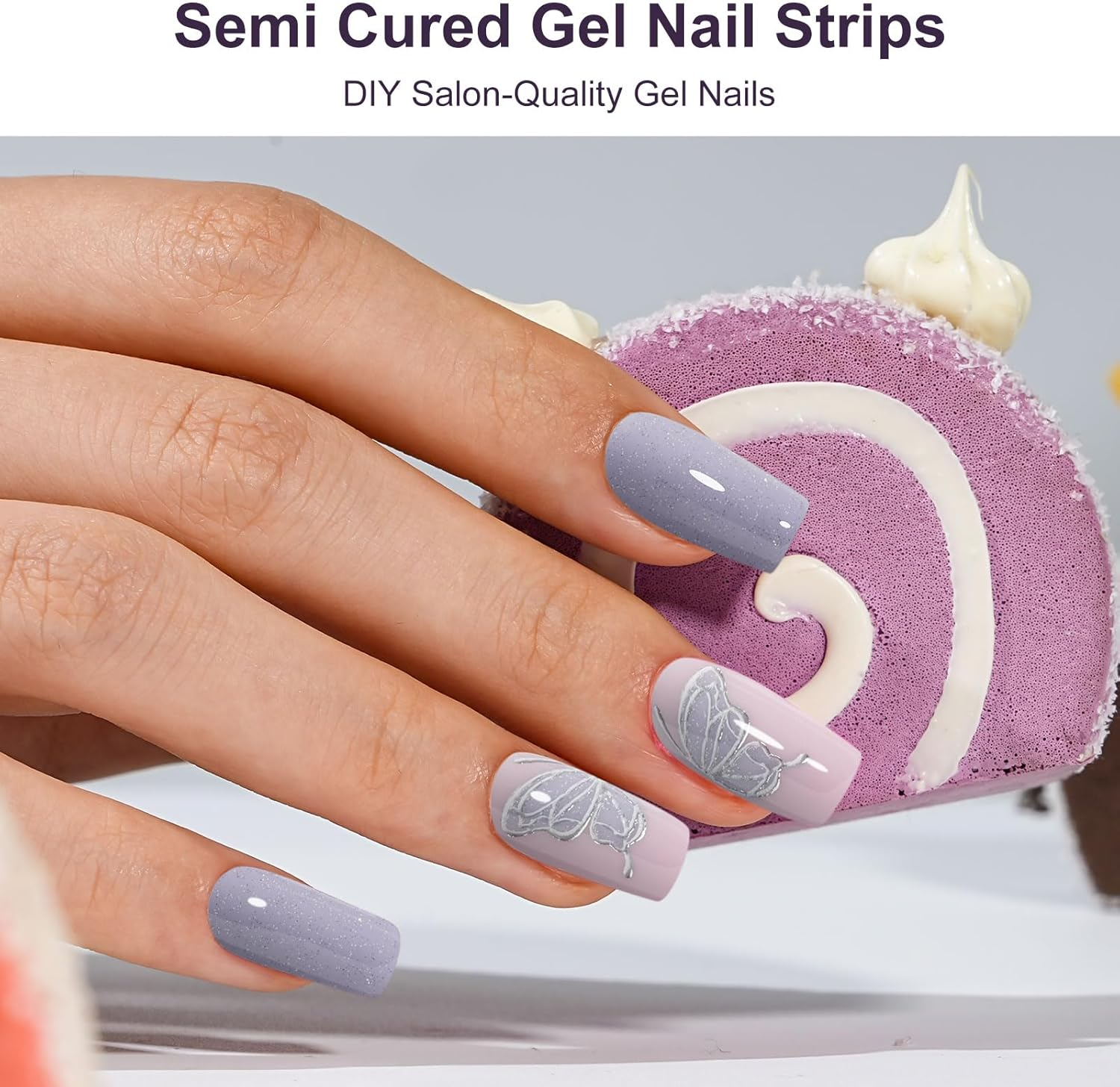 DUKASOU Semi Cured Gel Nail Strips,28 Pcs Gel Nail Stickers UV Light/Led Lamp Required,Long Lasting Nails Art Stickers, Easy to Apply (Relief Butterfly) - Blue Aurora-D15 image number 4