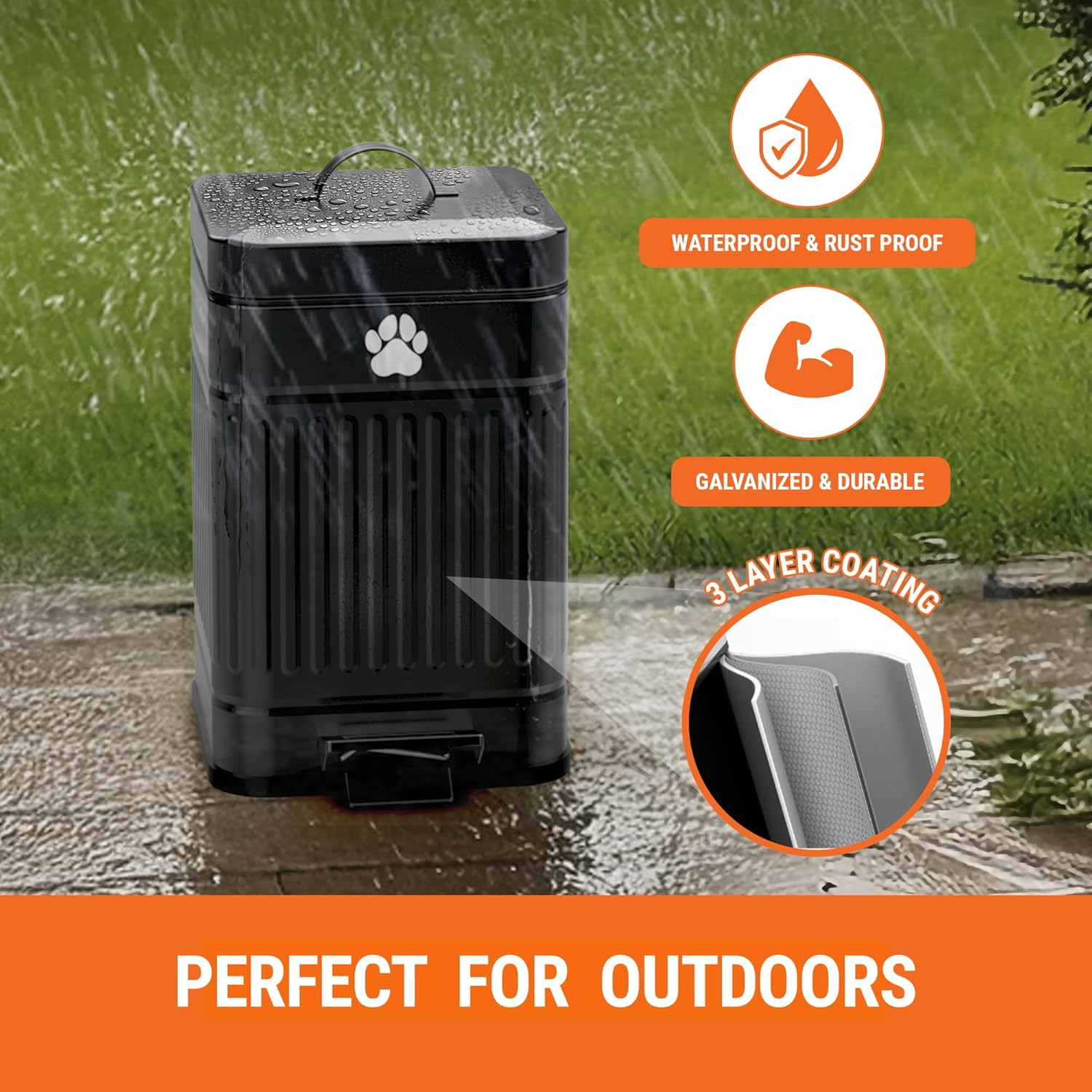 Pupzle Small Dog Poop Trash Can Outside, 1.3 Gal Metal Dog Waste Trash Can, Small Poop Bucket Outdoor with Lid, Poo Container Bin Waterproof Backyard Odor Control, 30 Bags (Black) - Black image number 6