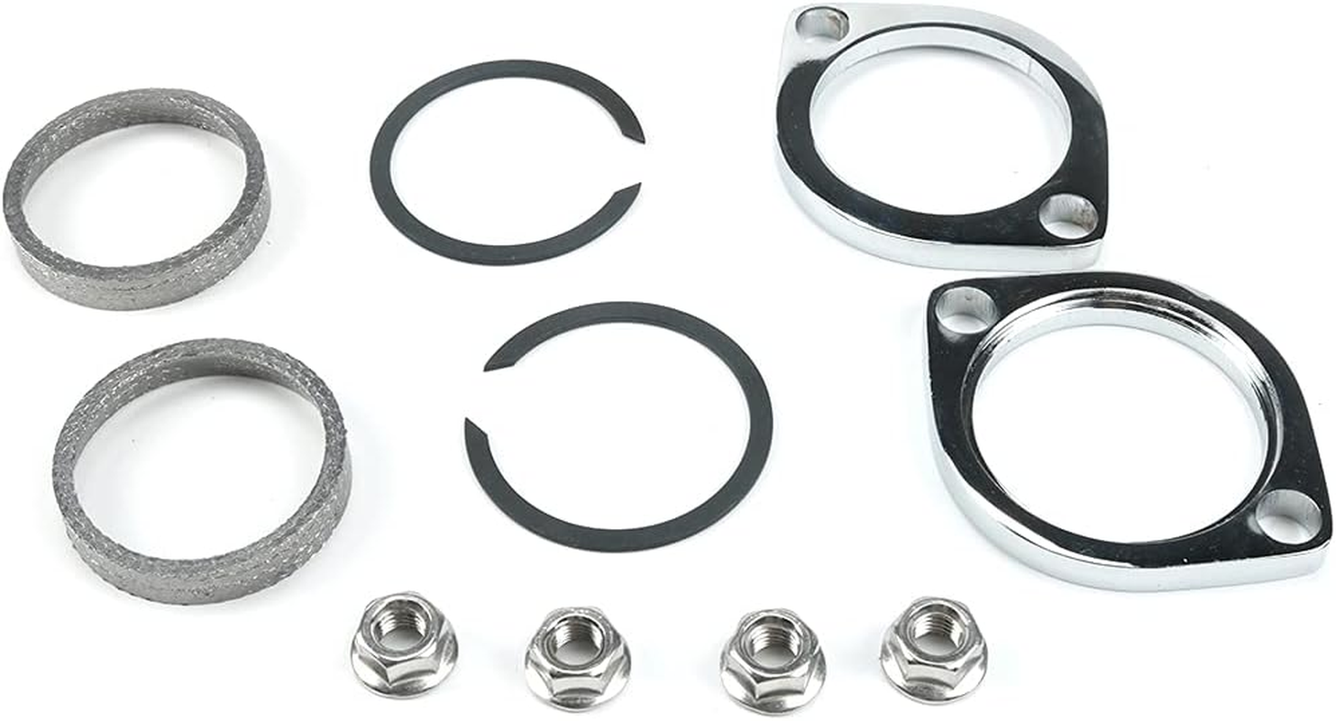 New Exhaust Flange Install Kit Pair Flanges Gaskets C-Clips Nuts Washers for Harley Davidson
