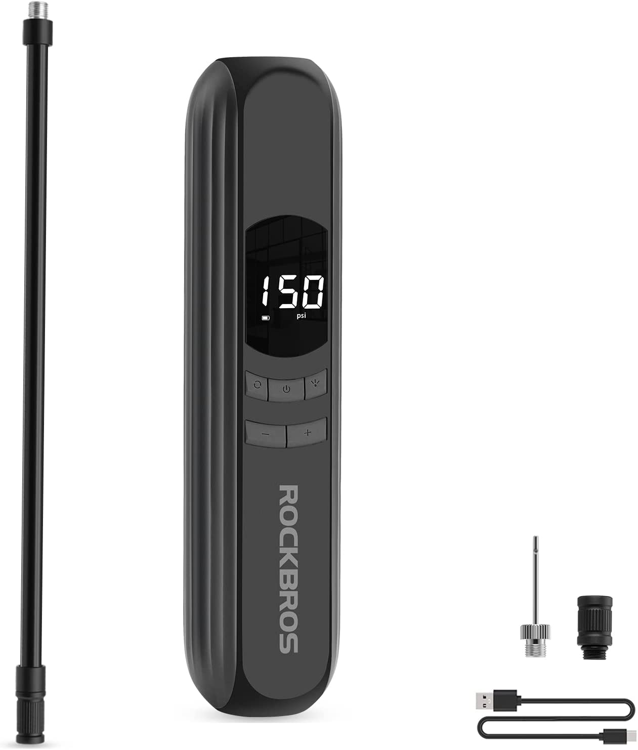 ROCKBROS Portable Air Pump Electric Car Tire Inflator 150 PSI Rechargeable Cordless Bike Air Compressor 2600Mah Smart Auto Shut-Off Tire Pump for Bike Car Basketball