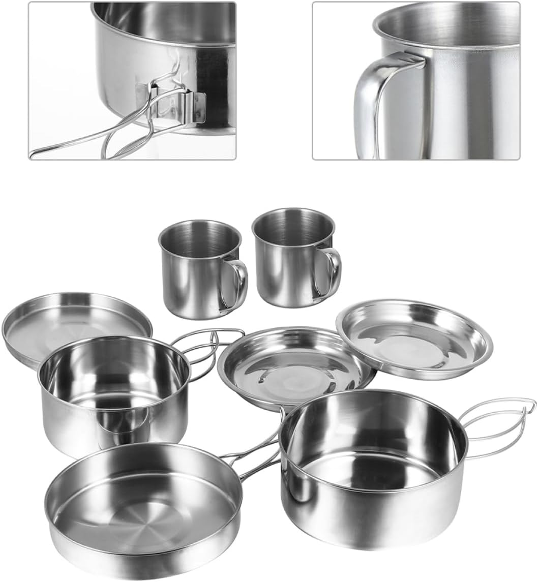 Camping Cooking Pan Stainless Steel Pot Hiking Cookware Compact Picnic Pan Outdoor Cooking Equipment image number 5