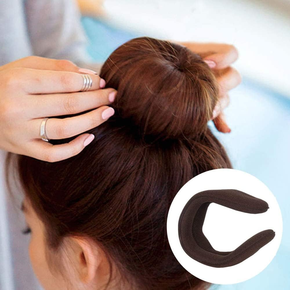 Brown Magic Hair Bun Maker 4 Pcs (2 Large, 2 Small), LHAAAYF Foam Sponge Buns Shaper Accessories Strong Flexible Reusable Bun Twister for Updo&rsquo;S, Ballet Buns, French Twist, Waves - Easy Bun Hair Tool (Brown)