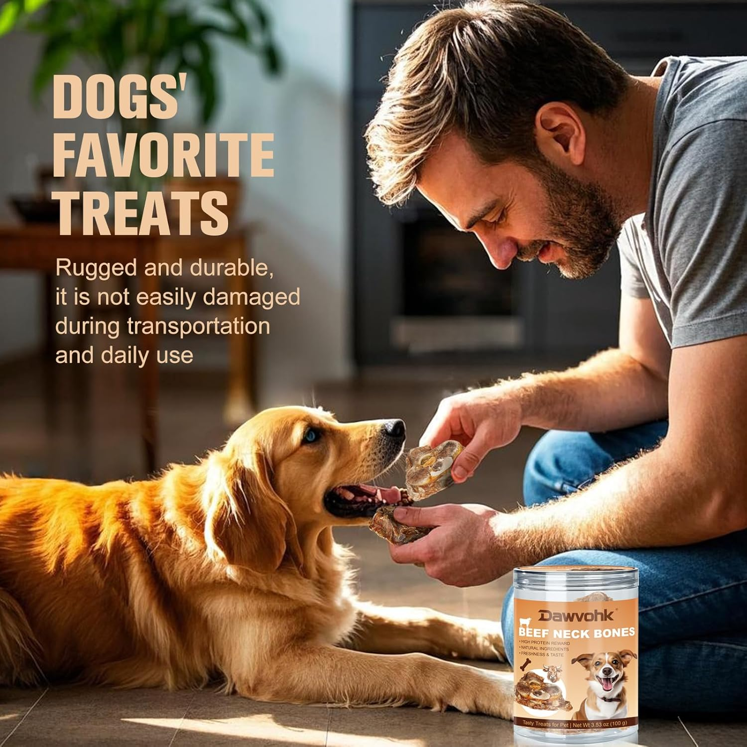 Dawvohk Dog Snacks Beef Flavor, Beef Neck Bones High Protein for Training & Treats Long-Lasting, Tough, Gluten Free, Filler Free, Great Natural Healthy Jerky for Large & Small Doggy,100G/Can (1Can) image number 5