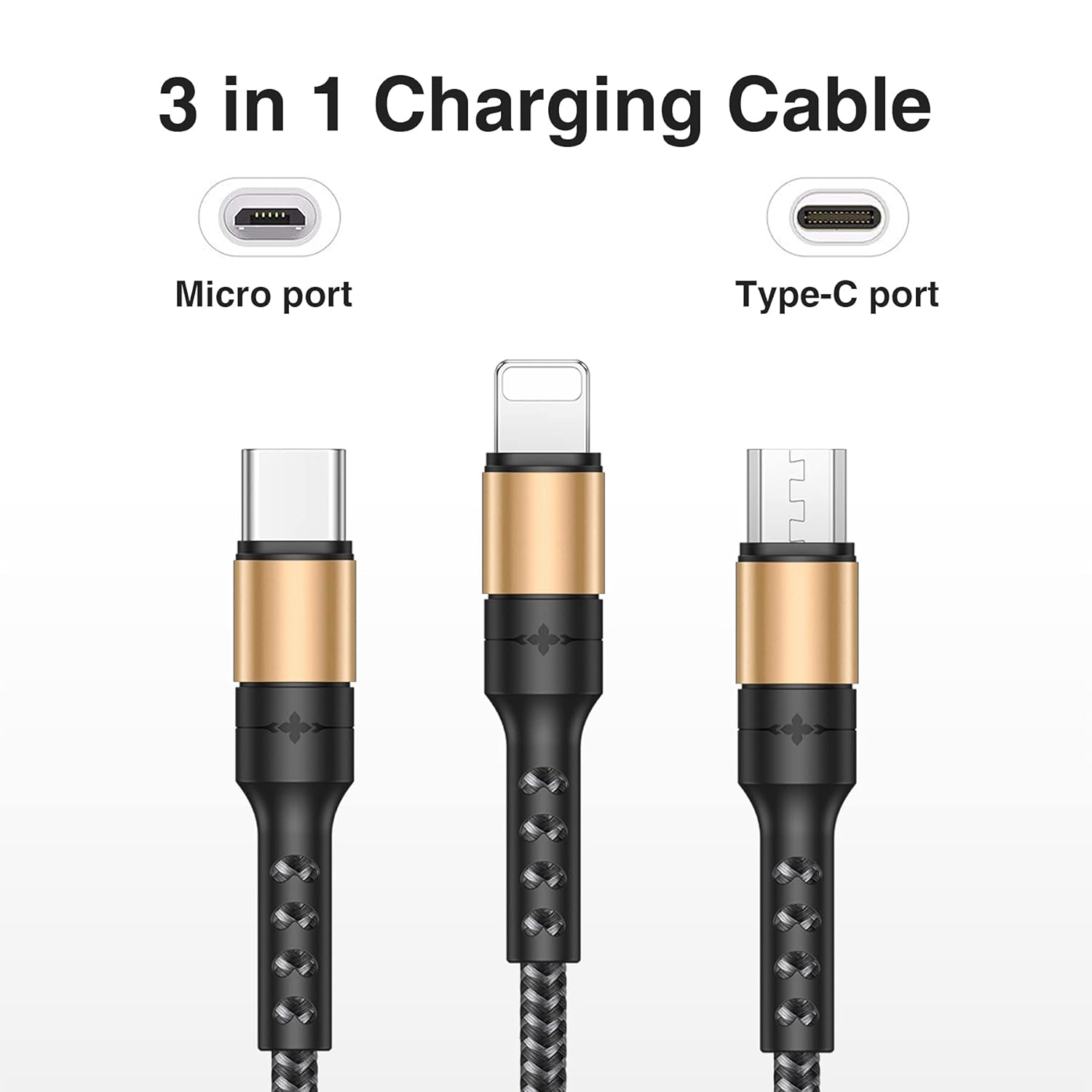 RAVIAD Multi Charger Cable, 3 in 1 Charger Cable [1.2M] Multiple USB Cable Nylon Braided with Micro USB Type C Lightning Cable Connector Compatible with Iphone, Android Galaxy, Huawei image number 2