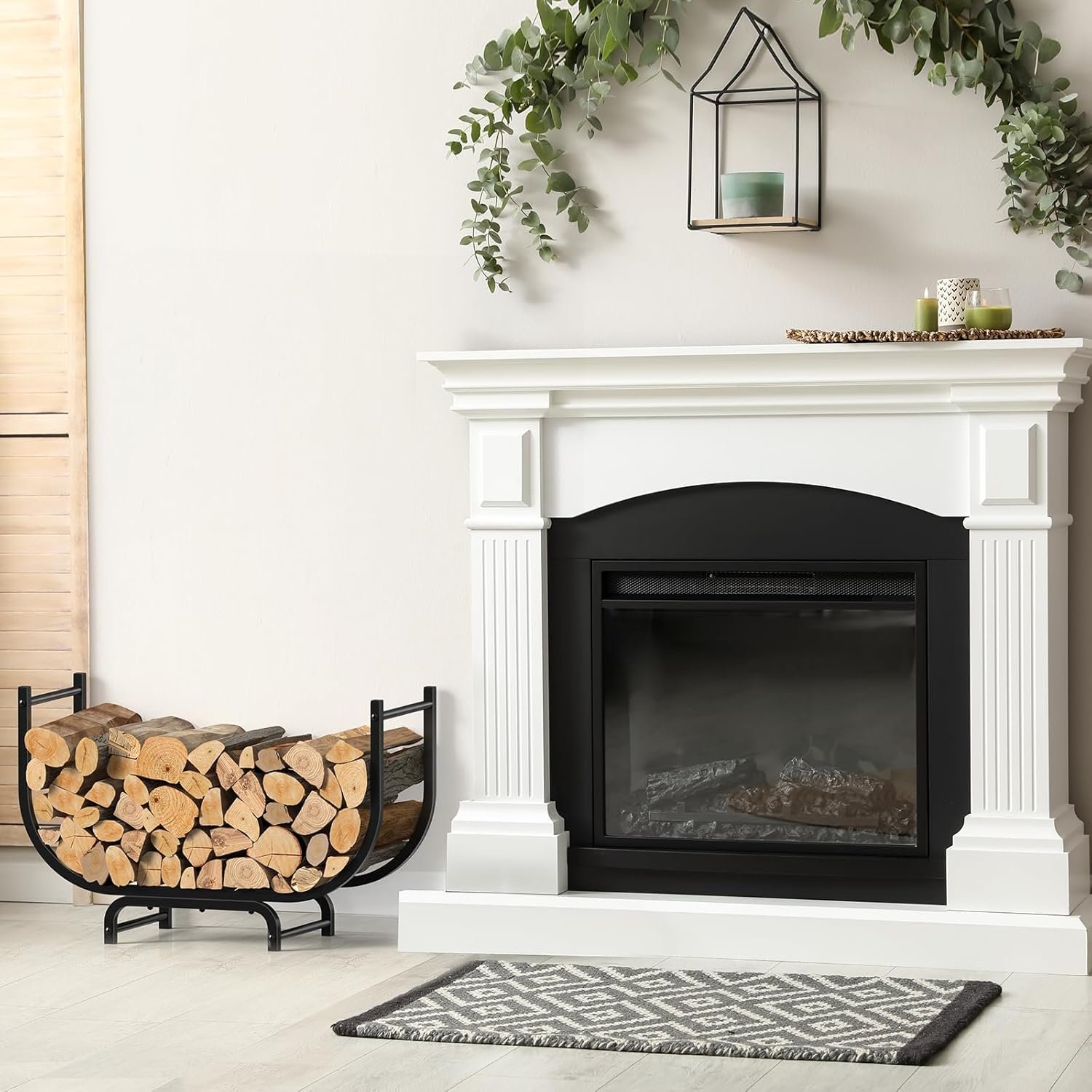 LIANTRAL 31.5 Inch Firewood Rack Outdoor Indoor, Curved Metal Wood Rack Heavy Duty Log Holder for Firewood Storage Holder Stand Wood Pile Storage Rack for Fireplace, Black image number 4