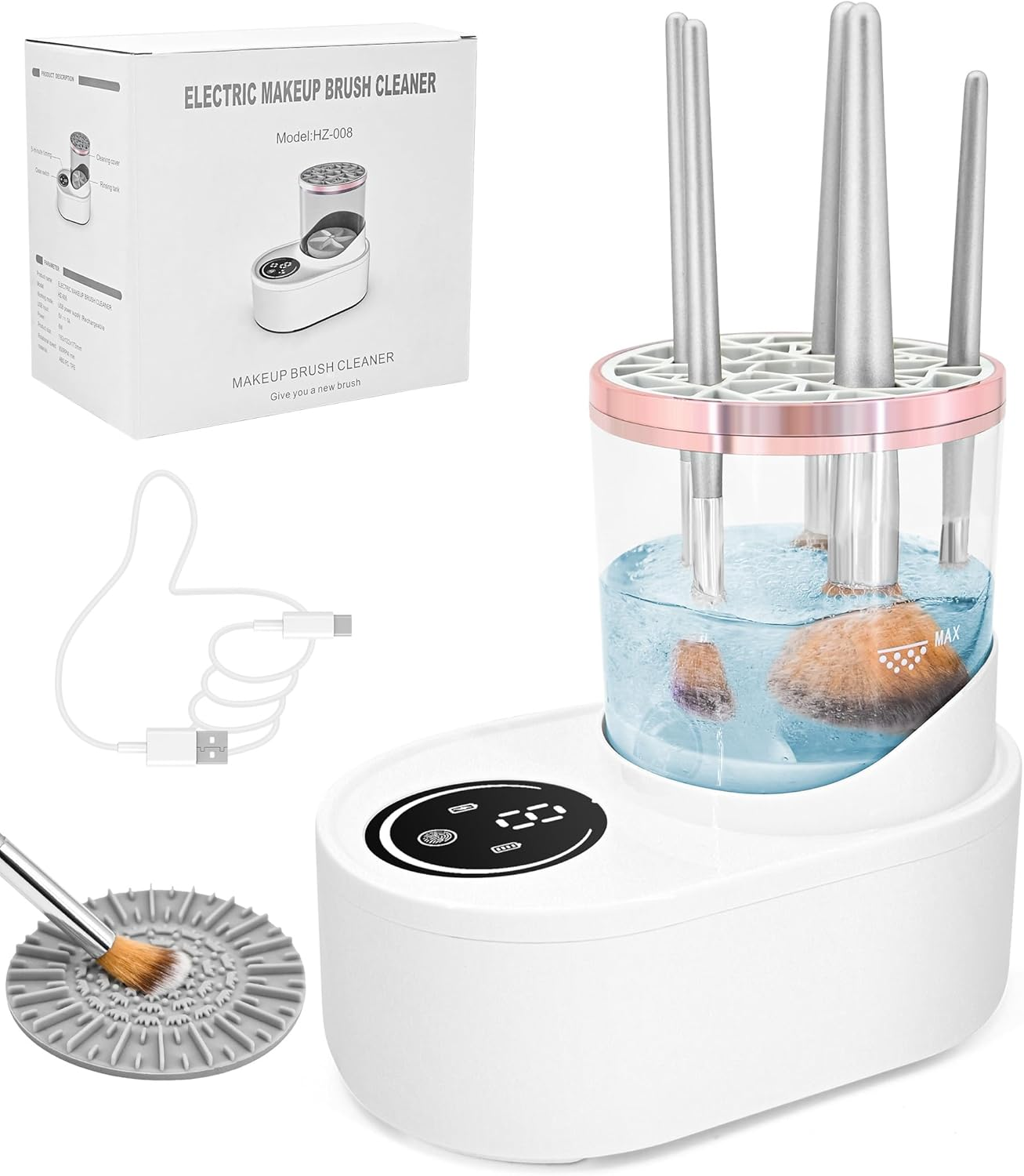 YBVABE Electric Makeup Brush Cleaner and Dryer, 4-In-1 Plug-In Automatic Brush Spinner, Powerful 360&deg; Deep Cleaning for Foundation, Eyeshadow & Blush Brushes image number 3