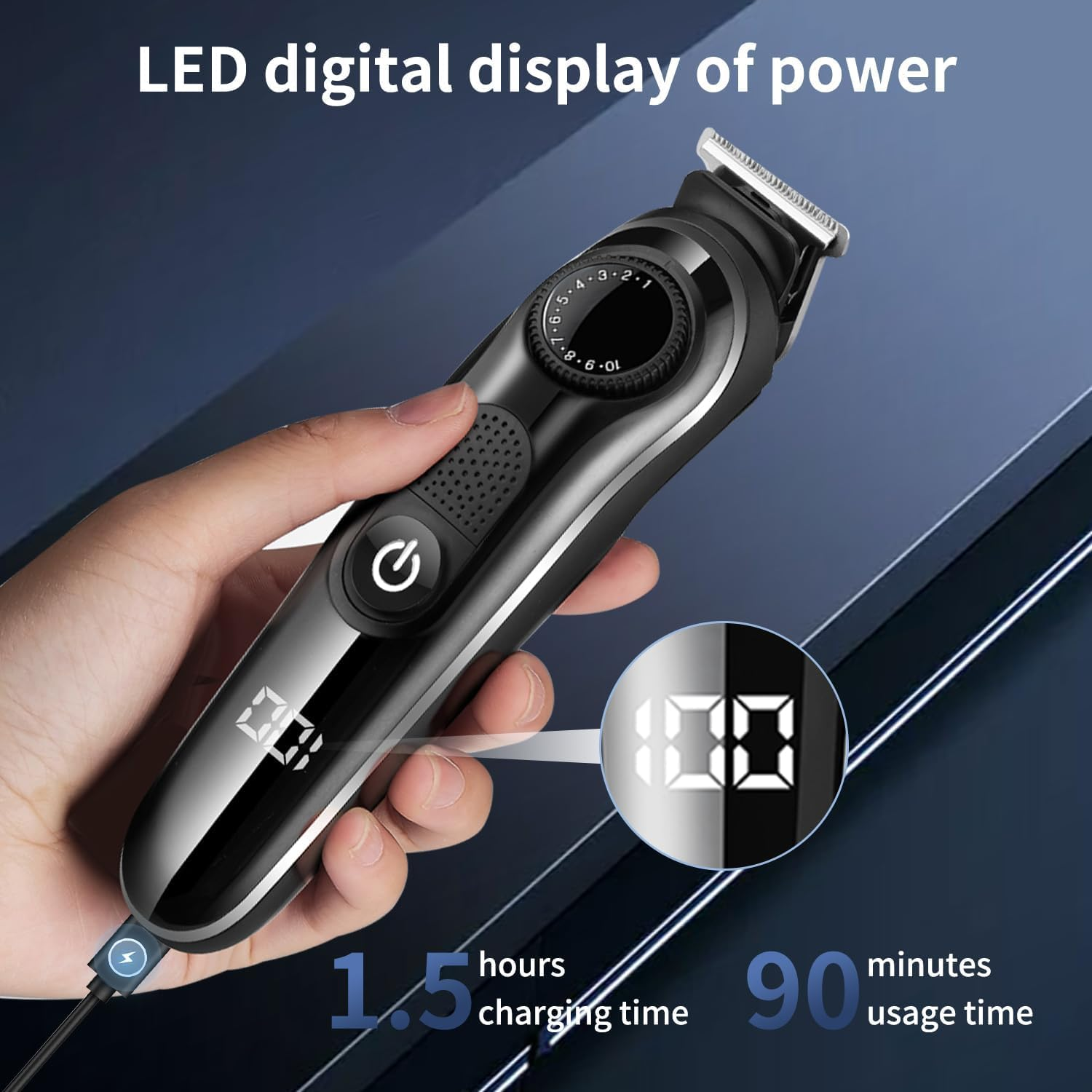 Necomi 5-In-1 Beard Trimmer, Men'S Trimmer, 5 Replacement Heads for Shaving, Haircutting & Nose Hair, 10 Length Settings, with Storage Bag, 90-Minute Running Time, Suitable for Facial and Body Beauty image number 6