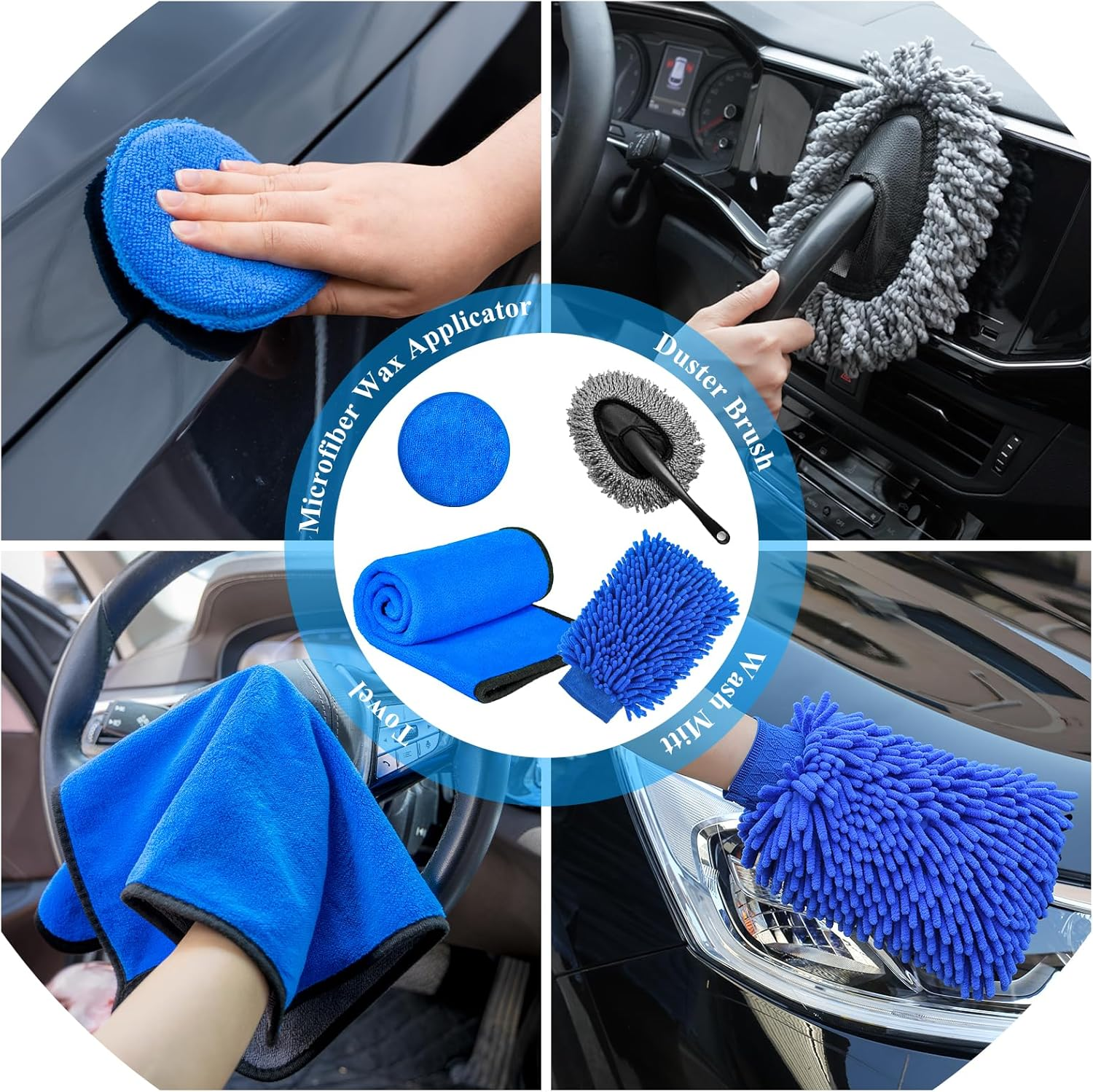 AUTODECO 37Pcs Car Detailing Brush Set, Car Detailing Kit, Auto Detailing Drill Brush Set, Car Detailing Brushes, Car Wash Cleaning Tools Kit with Car Vacuum for Interior, Exterior, Wheels, Blue image number 2