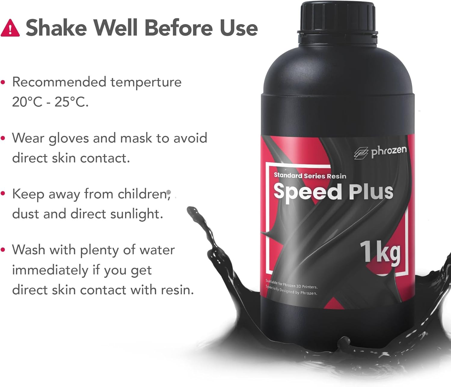 Phrozen Speed plus 3D Printer Resin | Uv-Curing Resin for Most 405Nm LCD/DLP Printers | Print Faster W/Higher Precision, Low Viscosity - Black (1Kg) image number 6