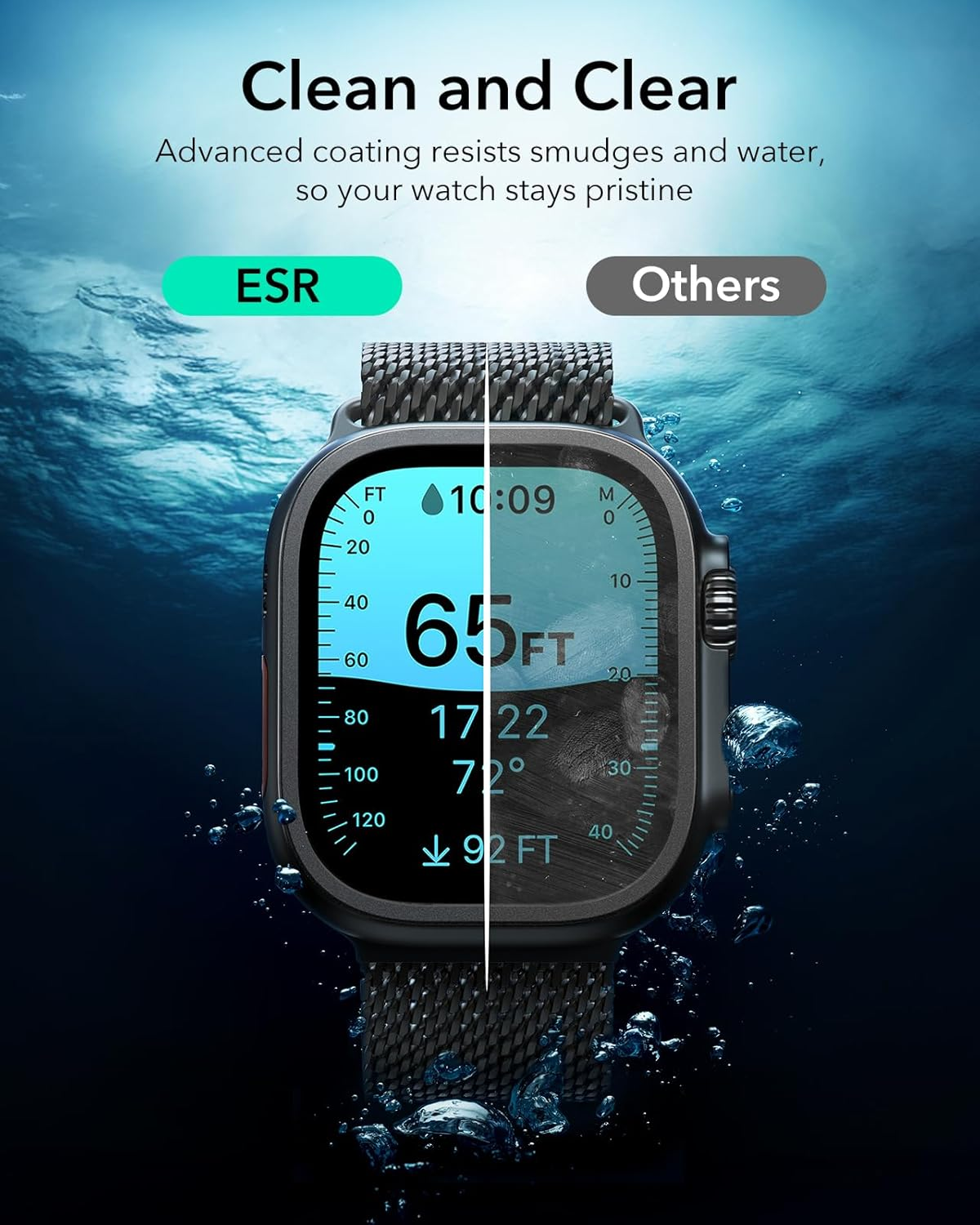 ESR 2 Pack Armorite Screen Protector for Apple Watch Ultra 3/2/1 (2025/2024/2023/2022,49 Mm), Military Grade Protection, Tempered Glass Film with Aluminum Alloy Frame, Anti-Scratch, Black - Titanium image number 3