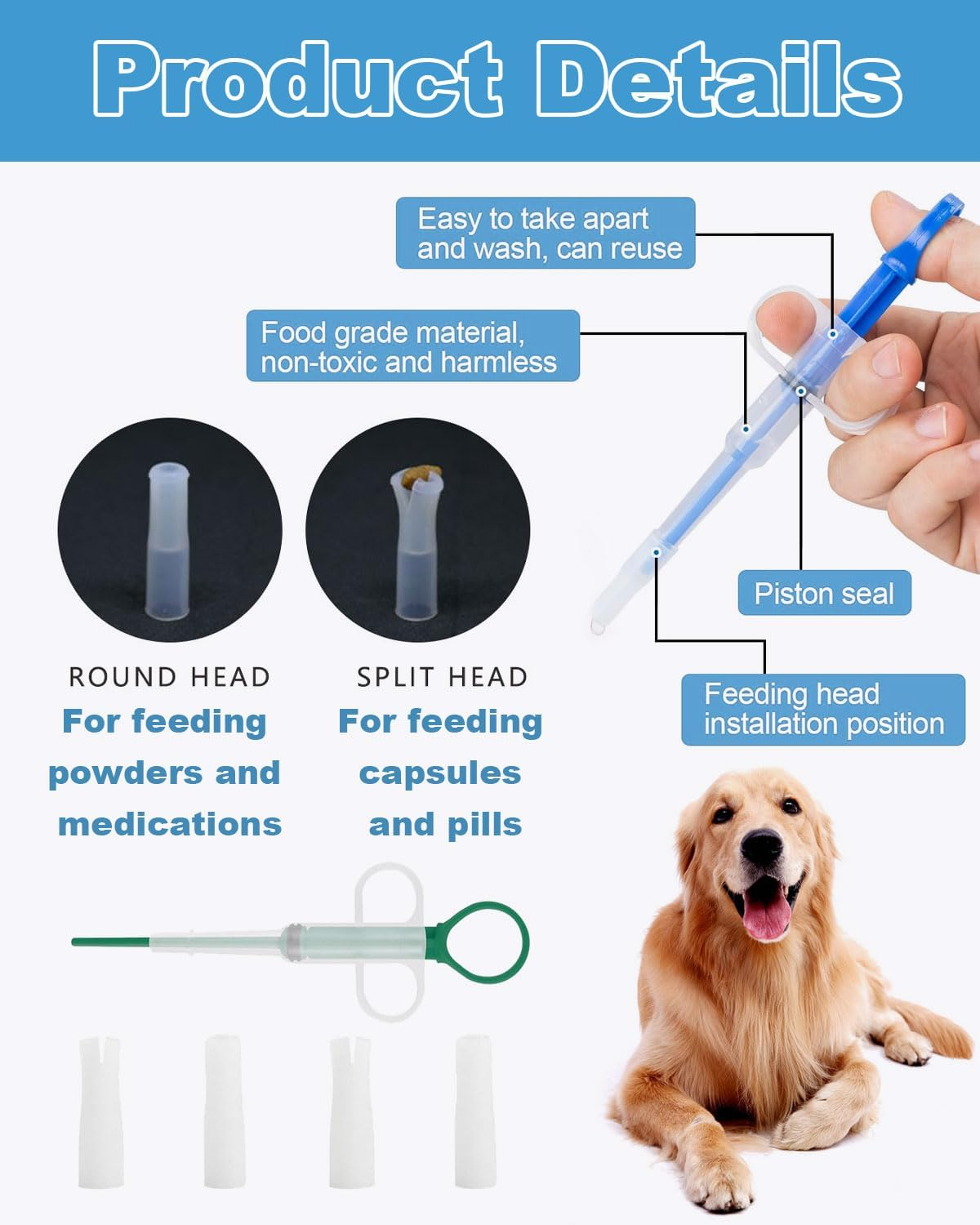 JUKOTA Pack of 2 Pill Dispensers Cat Dogs Pet Feeder Pill Dispenser for Cats Pill Assist Cat Pill Dispenser Cat Pet Pill Launcher Reusable Pusher Tablet image number 3