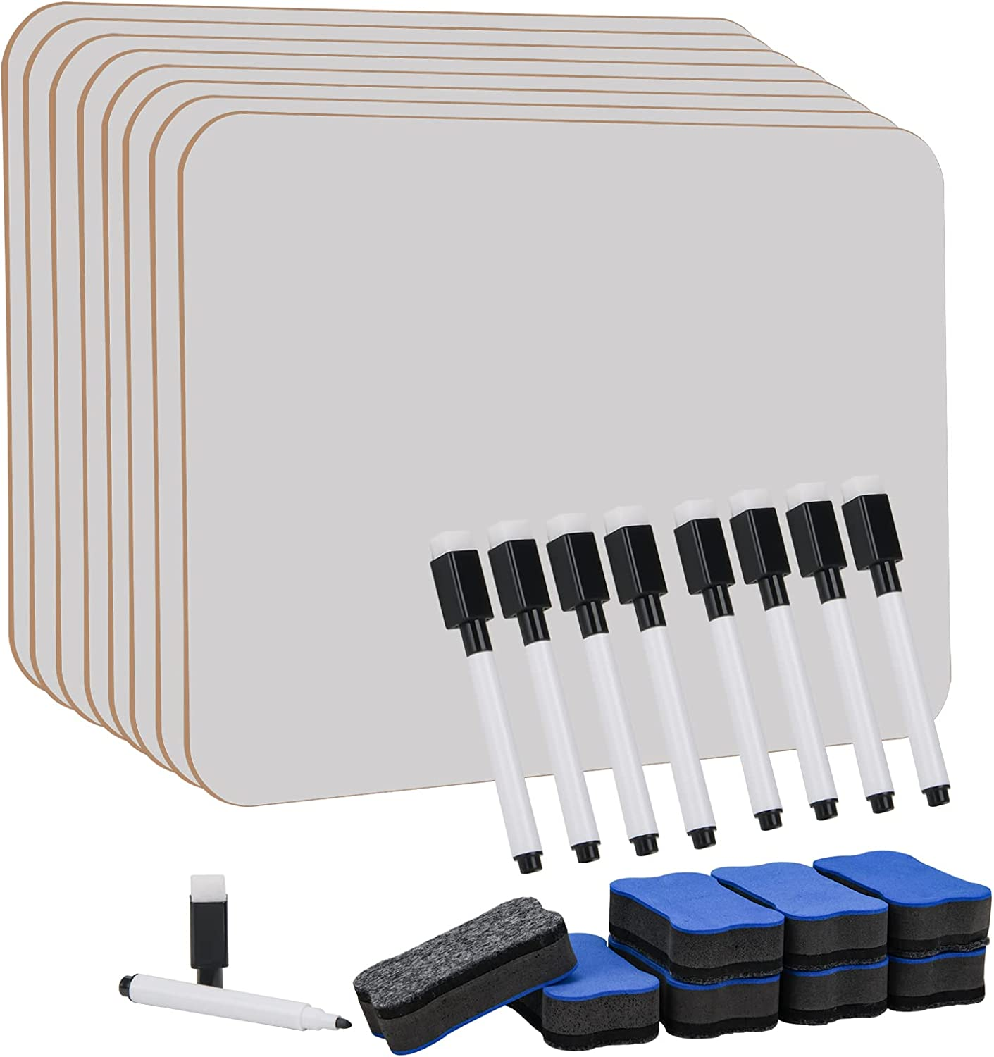 Hisredsun 8 Pack Small Dry Erase White Board, 21 X 30 Cm Double Sided Mini Whiteboard with 8 Pens and 8 Erasers,Durable Portable White Boards for Students, Classroom, Home and Office