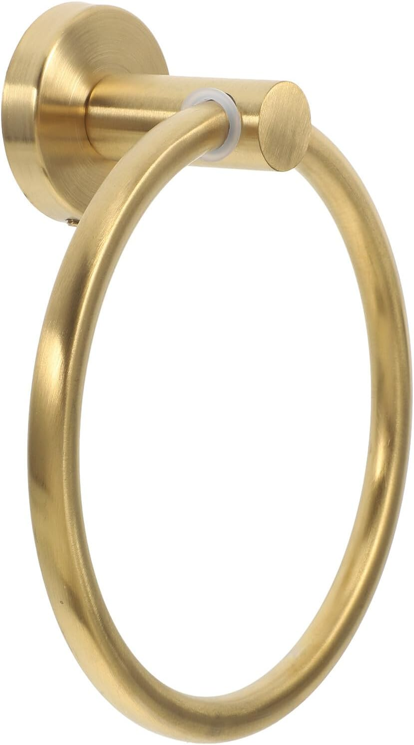 Veemoon Brushed Gold Stainless Steel Towel Ring with Screws Wall Mounted Holder for Bathroom Kitchen Stylish Hand Towels Rack Elegant Hardware Fixture