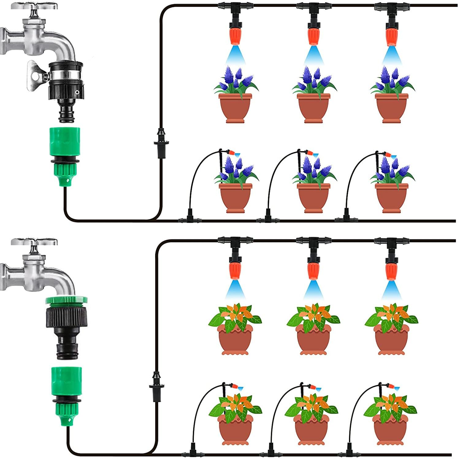 Drip Irrigation System, 164Ft/50M Garden Irrigation System 1/4, Blank Distribution Tubing Watering Drip Kit Automatic Irrigation Equipment for Garden Greenhouse, Patio, Lawn