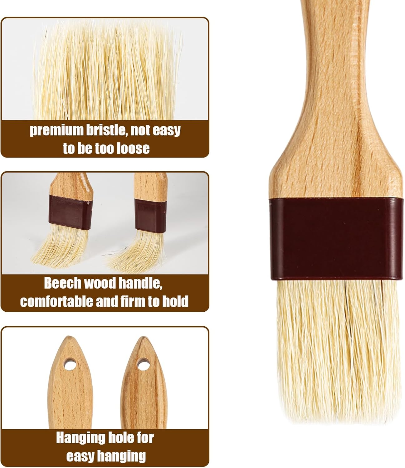 2Pcs Pastry Basting Brushes, Oil Brush for Cooking Boar Bristle Brushes BBQ Brushes for Sauce Kitchen Brush Pastry Brush for Oil Egg Spread Marinade Sauce for Baking(2 Sizes) image number 2